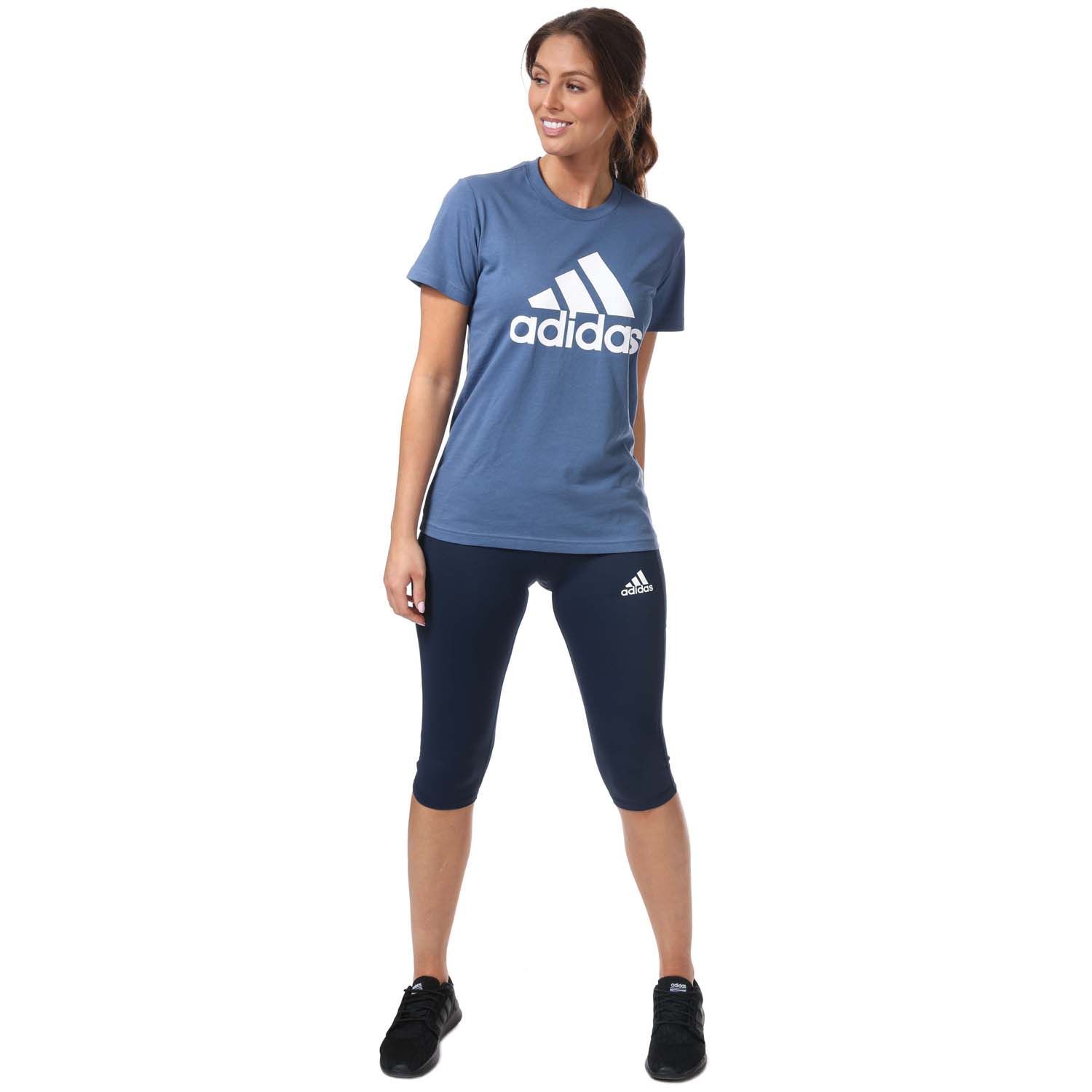 Womens adidas Alphaskin 3-4 Tights in indigo.- Wide elastic waistband.- Ventilated crotch gusset panel.- Climalite wicking system.- Center back.- Alphaskin compression.- adidas Badge of Sport logo screen printed on the leg.- Main Material: 85% Polyester (Recycled)  15% Elastane.  Machine washable. - Ref: FL9501