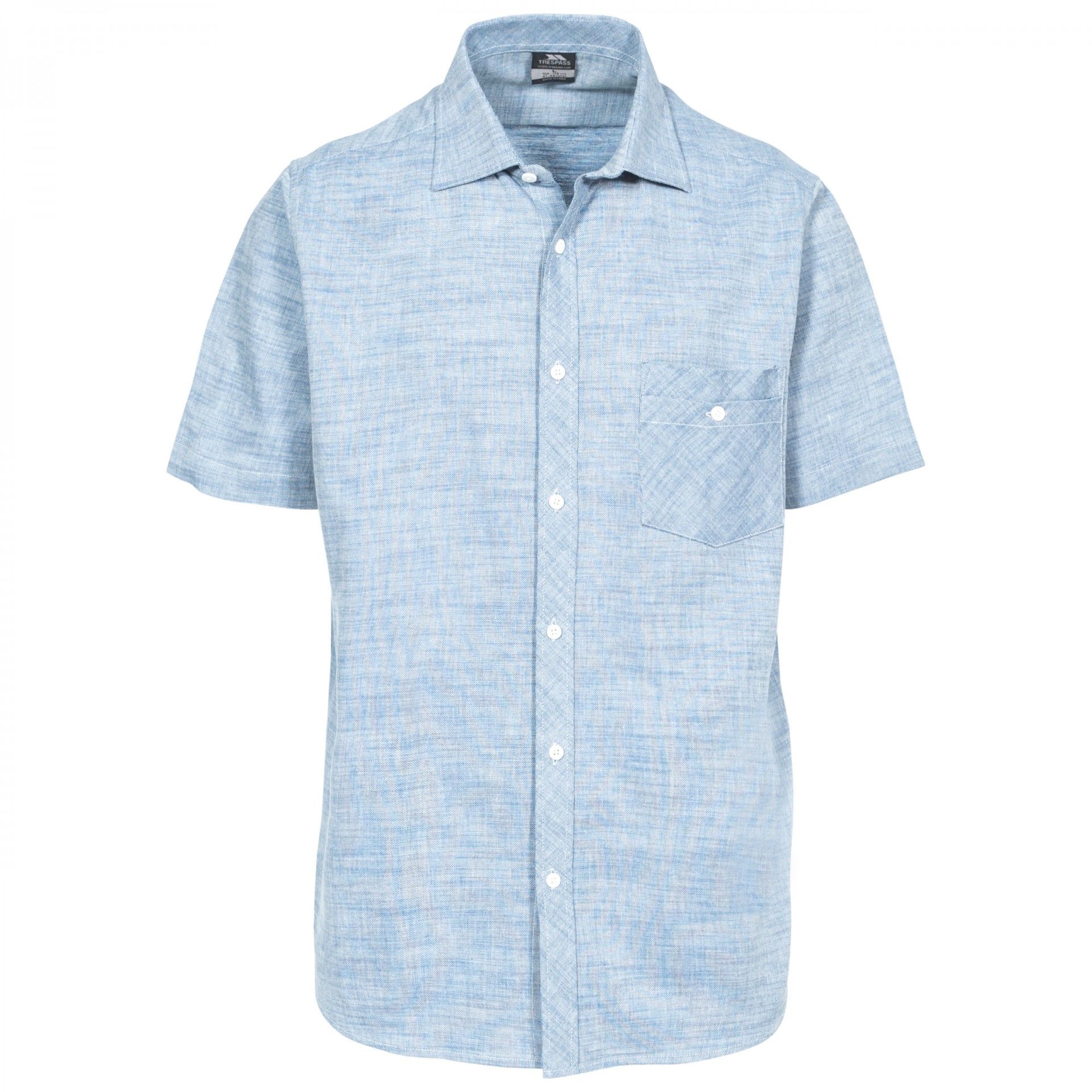 2 piece collar casual short sleeve shirt. Chest pocket. Button fastening. 100% woven cotton slub.