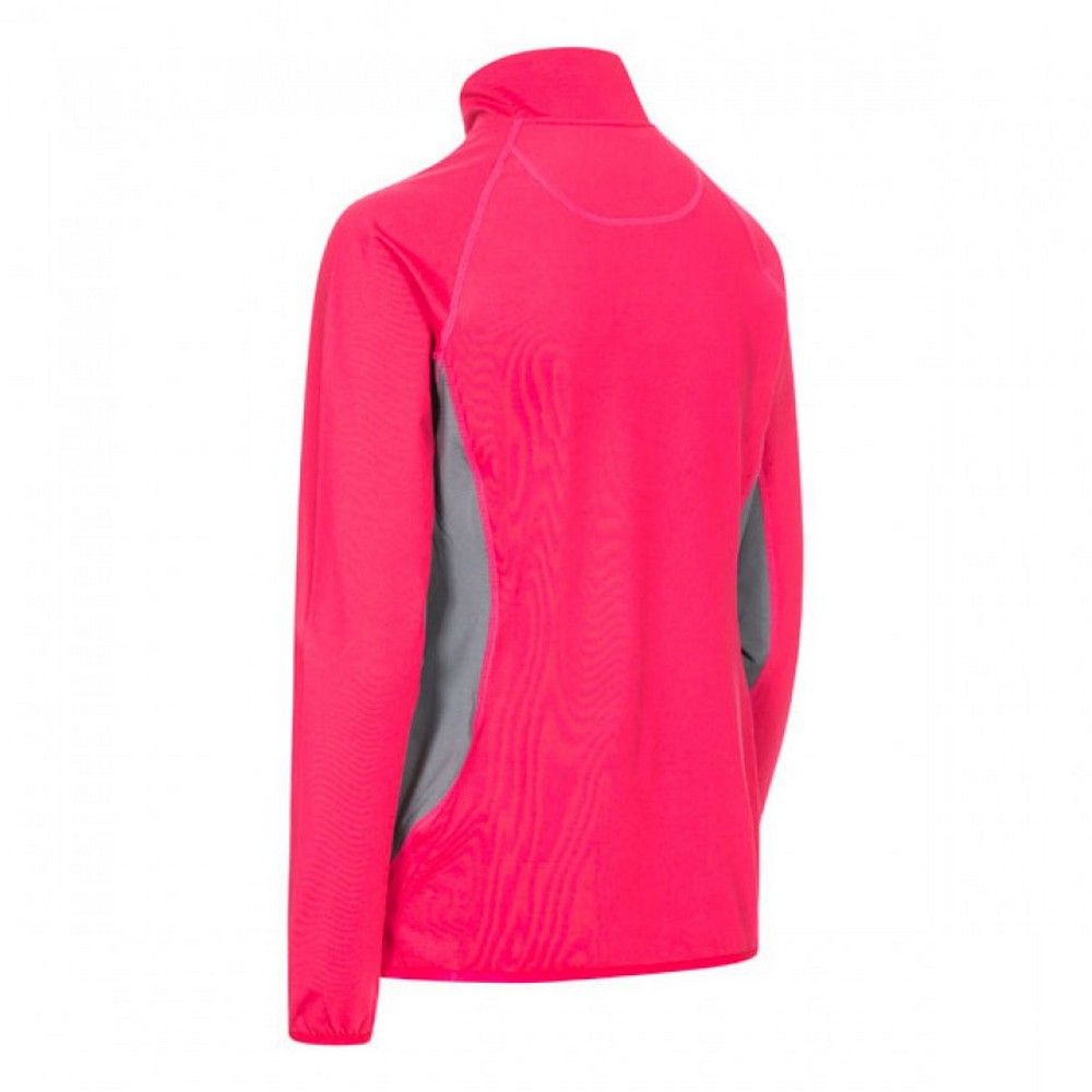 1/2 zip neck. Long sleeves. Contrast underarm panels. Stretch binding at hem and cuffs. Quick dry. 80% Polyester/20% Elastane. Trespass Womens Chest Sizing (approx): XS/8 - 32in/81cm, S/10 - 34in/86cm, M/12 - 36in/91.4cm, L/14 - 38in/96.5cm, XL/16 - 40in/101.5cm, XXL/18 - 42in/106.5cm.