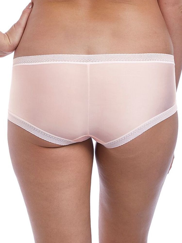Freya Arya Short brief, These charming super soft short briefs feature charming mesh panels and lace trim detailing for a feminine touch. Offering full coverage and complete with a cute organza bow and silver jewel in the centre.