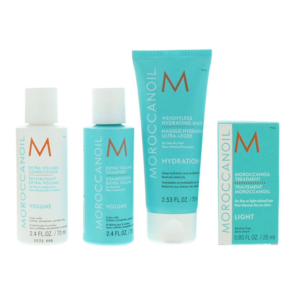 This four-piece body-boosting collection works to cleanse, nourish and energise your hair from root to tip. The collection includes Moroccanoil Treatment Light 25ml, Extra Volume Shampoo 70ml, Extra Volume Conditioner 70ml, Light Hydrating Mask 75ml and a convenient cosmetic bag.
