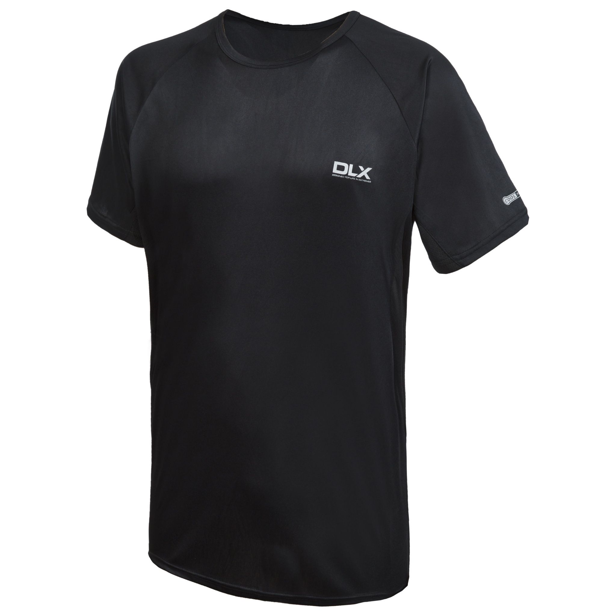 Mens active DLX t-shirt. Short sleeves. Coolmax technology. Round neck. Wicking properties. Contrasting underarm and back panels. Quick drying. Reflective print on back. Fabric: 100% Polyester. Mens Chest Sizing (approx): S - 35-37in/89-94cm, M - 38-40in/96.5-101.5cm, L - 41-43in/104-109cm, XL - 44-46in/111.5-117cm, XXL - 46-48in/117-122cm, 3XL - 48-50in/122-127cm.