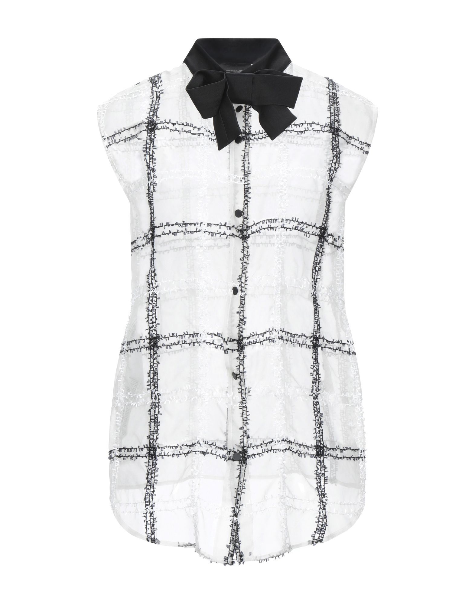 organza, bow-detailed, checked, front closure, button closing, sleeveless, bow collar, no pockets, small sized