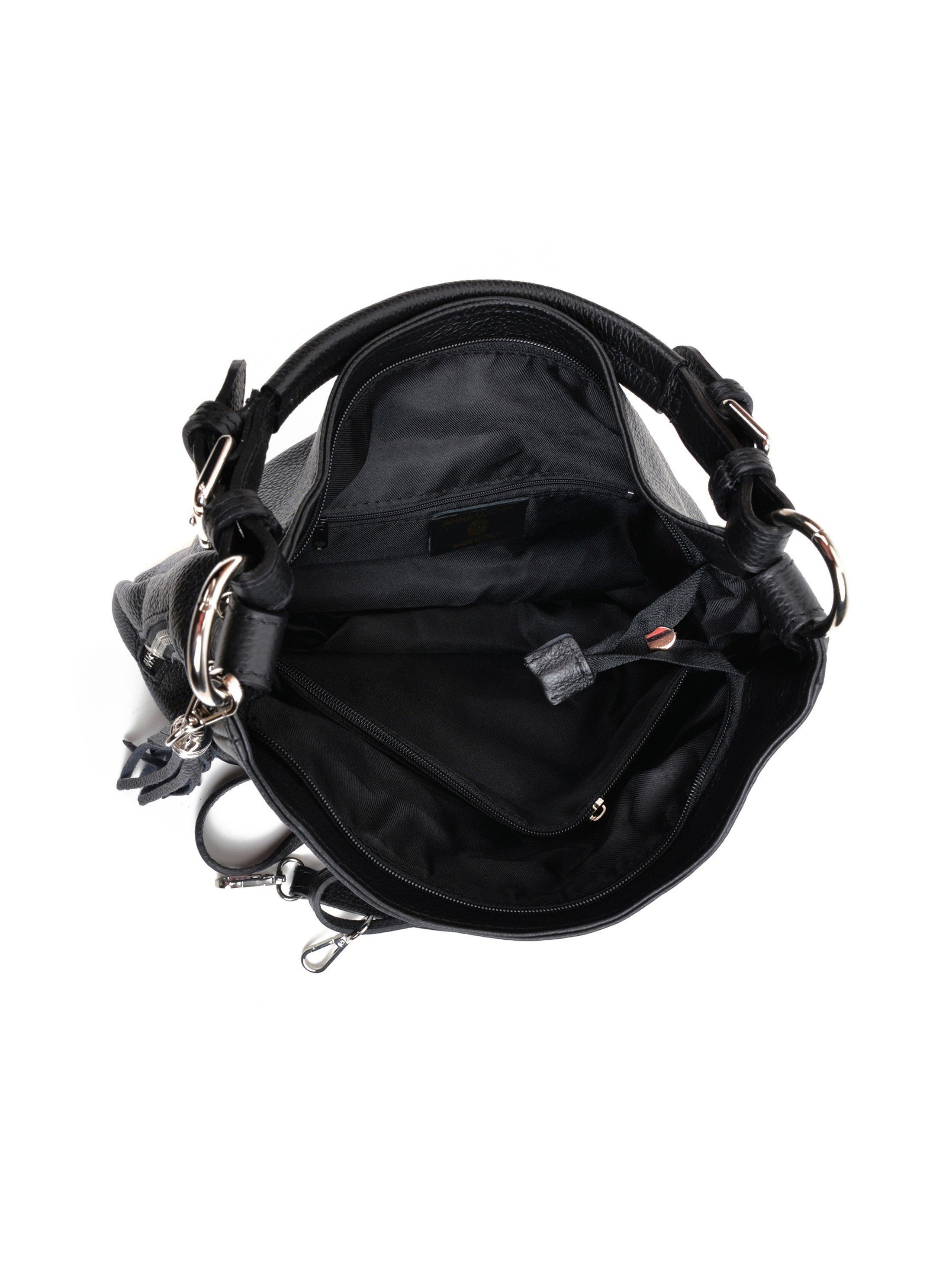 Handbag
100% cow leather
Top zip closure
Interior zip pocket
Side zip pocket
Back zip pocket
Tassel detail
Dimensions (L): 26x36x10 cm
Handle: 48 cm
Shoulder strap: 120 cm adjustable