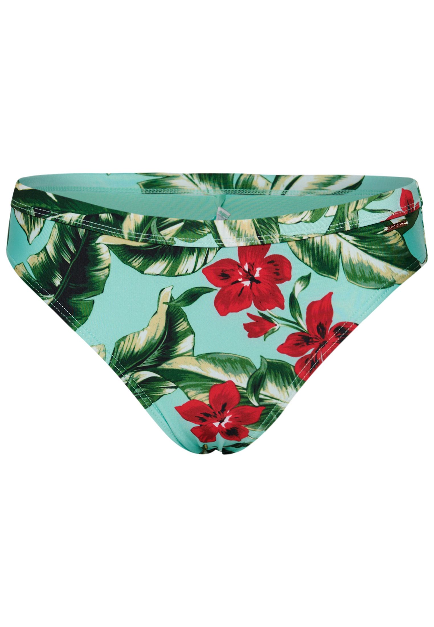 Hawaiian print is an iconic part of the classic vintage vibe, and we love how it evokes a retro style. Whether you're travelling far or staying at your local spots this sunny season, you can bring the holiday spirit with you anywhere you go. These briefs have a bold chic, whether worn by themselves or beneath a day dress on those lovely long days.Hipster brief styleAll over printElasticated waistMetal Superdry tabRecycled contentsPlease note, due to hygiene reasons we are unable to offer an exchange or refund on swimwear unless the hygiene strip is still intact. This does not affect your statutory rights.By 2050, there will be more plastic in the ocean than fish.Help save plastic from polluting the earth. Wear this instead.This new swimwear fabric is made from 80% recycled post-consumer waste.Indo green leaves and red flowers against a delicate mint