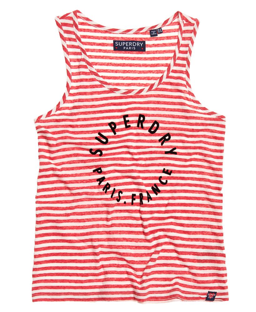 Superdry women's Coast stripe graphic vest. This lightweight vest is a must have for warmer days, featuring a logo graphic on the front and small logo tab on the hem. Style with a pair of denim shorts and trainers for the everyday.