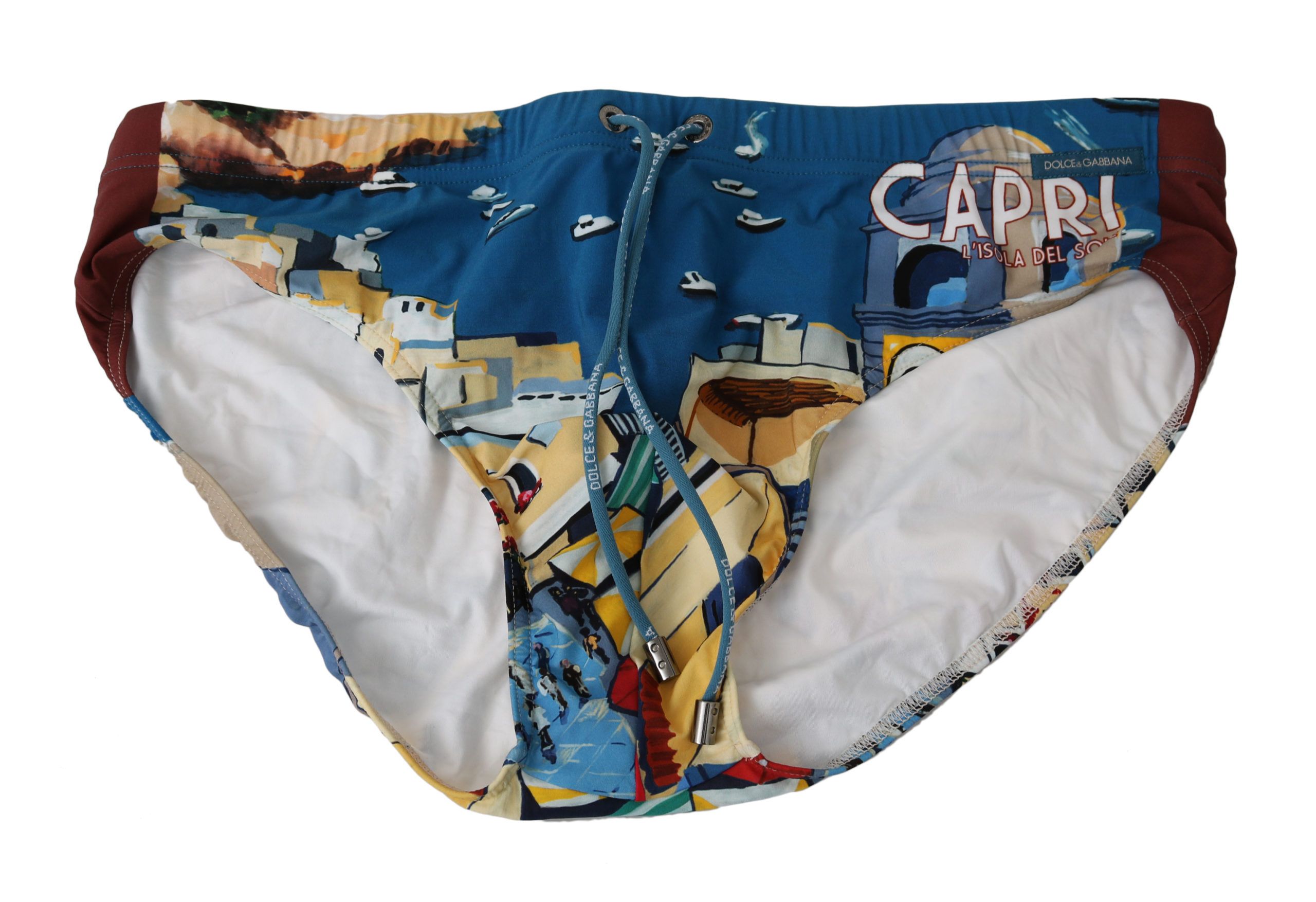 DOLCE&GABBANA. 
Absolutely stunning, 100% Authentic, brand new with tags Dolce&Gabbana Beachwear. . 
Modell: Swim briefs beachwear 
Color: Blue with CAPRI print 
Material: . 75% Nylon 25% Elastane
Waist strap. 
Logo details. 
Great fitting and comfort.