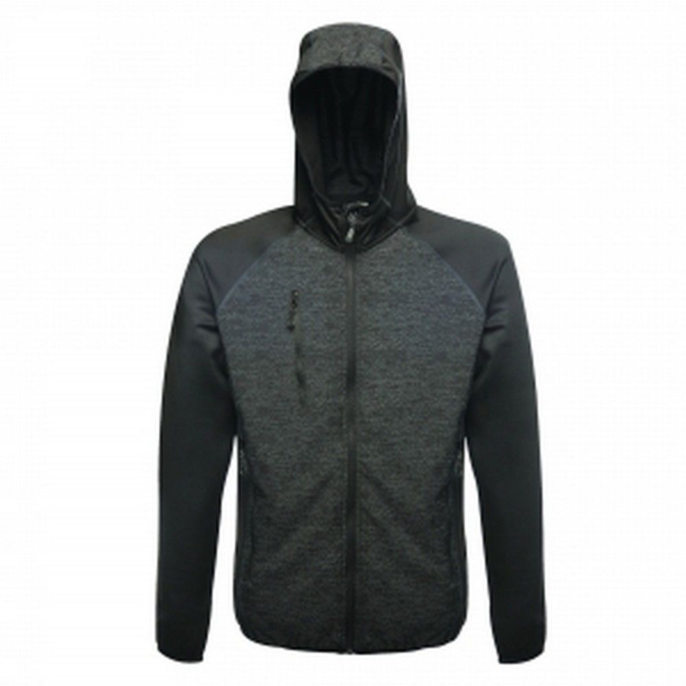 100% Polyester. Extol - warm backed knitted stretch fabric with a durable water repellent finish. Wind resistant and quick drying. Highly reflective printed stretch panels in strategic zones. Grown on hood with chin guard and stretch binding to hood face, cuffs and hem. 2 zipped lower pockets and 1 zipped chest pocket. Regatta Mens sizing (chest approx): XS (35-36in/89-91.5cm), S (37-38in/94-96.5cm), M (39-40in/99-101.5cm), L (41-42in/104-106.5cm), XL (43-44in/109-112cm), XXL (46-48in/117-122cm), XXXL (49-51in/124.5-129.5cm), XXXXL (52-54in/132-137cm), XXXXXL (55-57in/140-145cm).