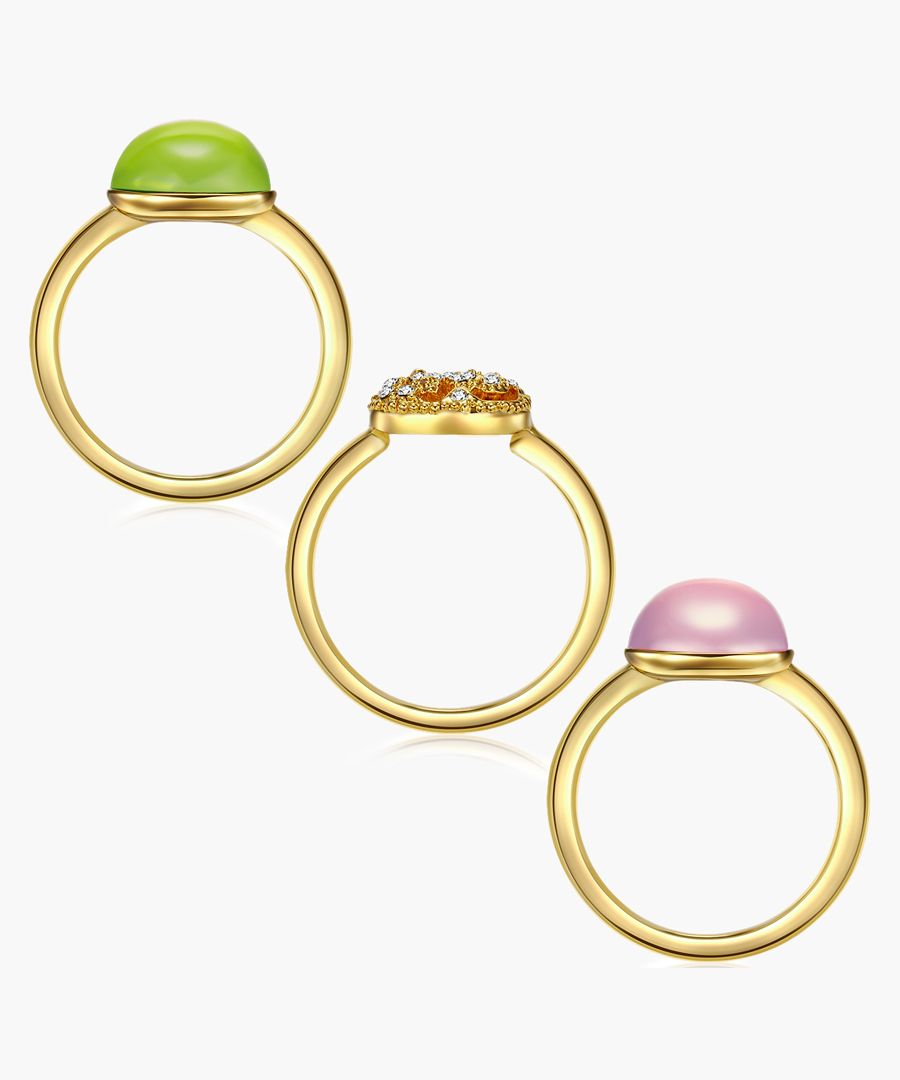 3pc gold-plated and facetted swarovski crystals ring set