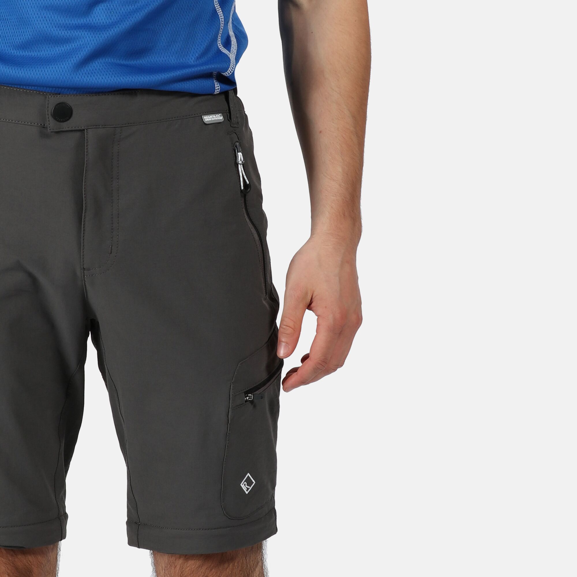 Material: 94% Polyamide, 6% Elastane.. Durable water repellent finish. Part elasticated waist. Multi pocketed with zipped side pockets. Zip-off legs - converts into shorts.
