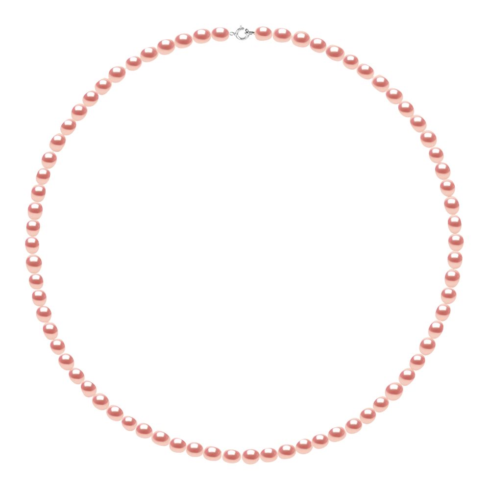 Necklace made with Cultured Freshwater Pearls rice grain and Blanc 4-5 mm - Natural Pink Color spring-loaded clasp White Gold 750 Length 42 cm , 16,5 in- - Our jewellery is made in France and will be delivered in a gift box accompanied by a Certificate of Authenticity and International Warranty