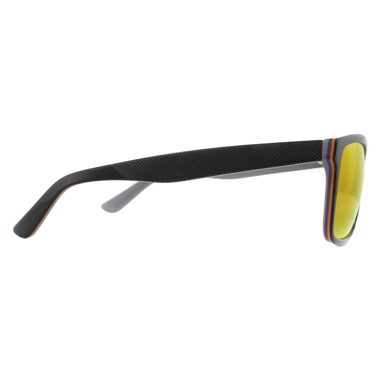 Lacoste Sunglasses L705S 003 Black Grey Red Mirror are a classic rectangular style with some nice touches of colour from Lacoste with the iconic alligator logo at the temples.