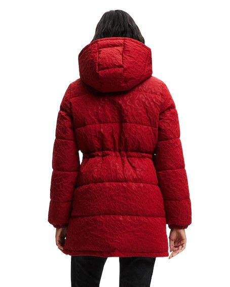 Brand: Desigual
Gender: Women
Type: Jackets
Season: Fall/Winter

PRODUCT DETAIL
• Color: red
• Pattern: plain
• Fastening: with zip
• Sleeves: long
• Collar: hood

COMPOSITION AND MATERIAL
• Composition: -100% polyester 
•  Washing: machine wash at 30°