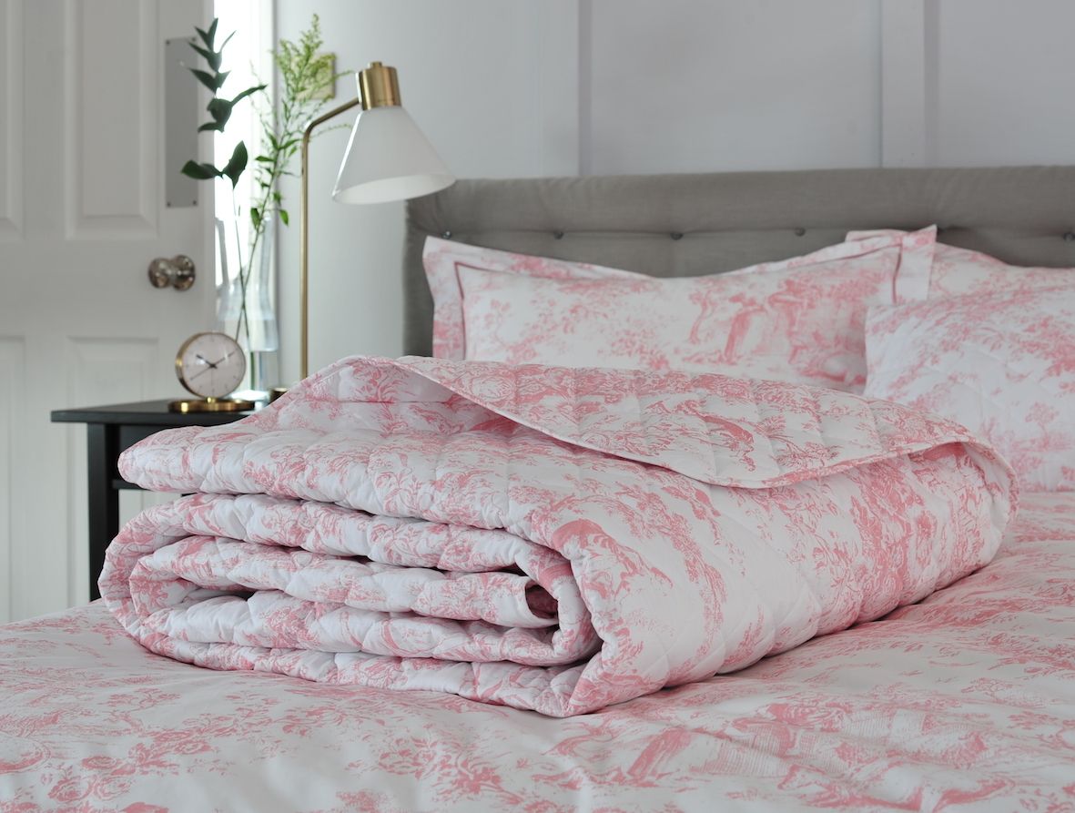 The Lyndon Company 2021 Toile Bedspread Set Single Size Pink 200 Thread Count Fabric  - 135x200cm - 100% Cotton