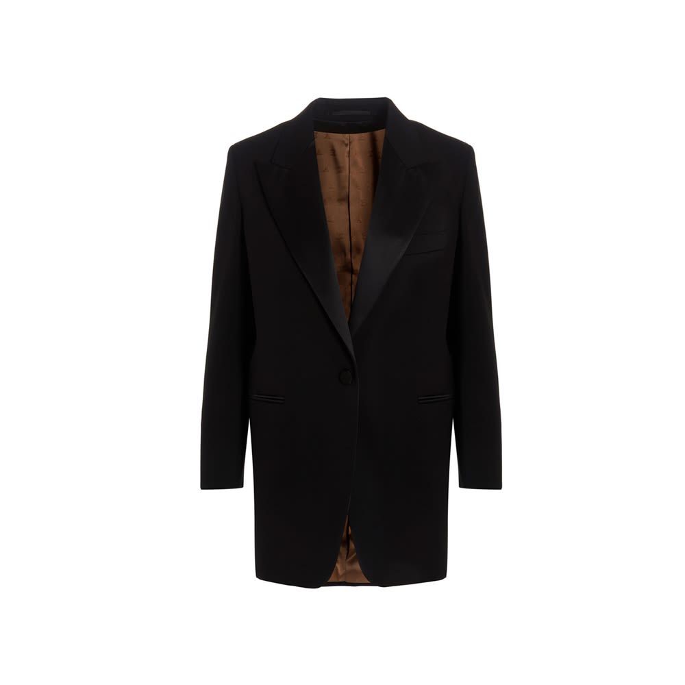 'Franz' single breast, pure wool granite blazer jacket with padded shoulder straps, one button and long sleeves.