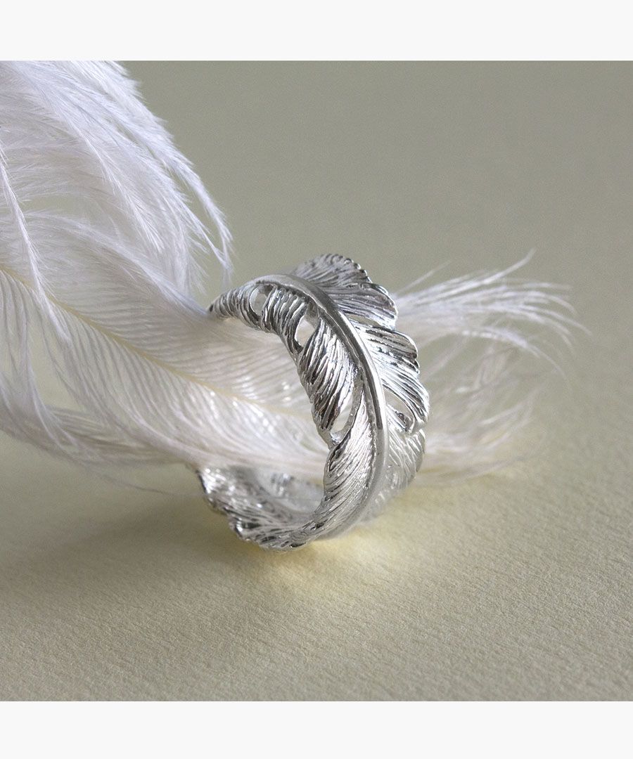 Sterling silver curled feather rings