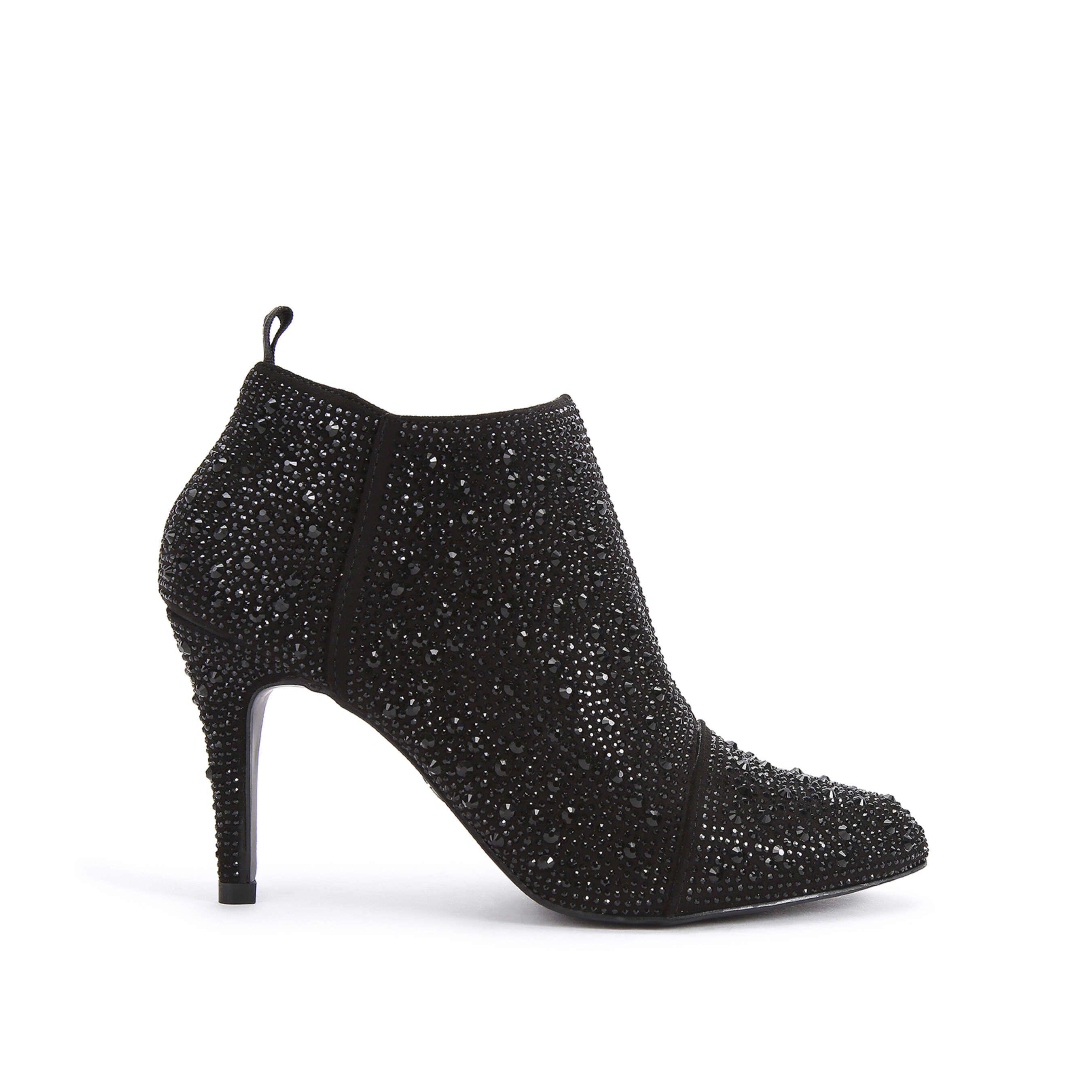 The Skyla ankle boot is crafted from a grey fabric embellished completely in crystals. Heel height: 8.5cm.