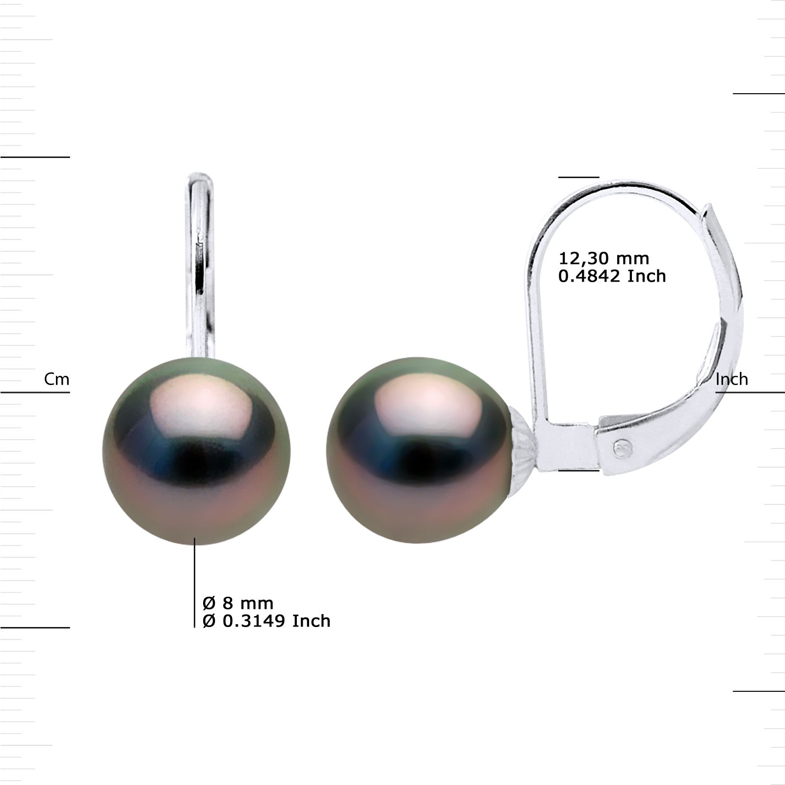 Earrings of 925 Sterling Silver and true Cultured Tahitian Pearl Pear Shape 8-9 mm , 0,31 in Sleeper System - Our jewellery is made in France and will be delivered in a gift box accompanied by a Certificate of Authenticity and International Warranty