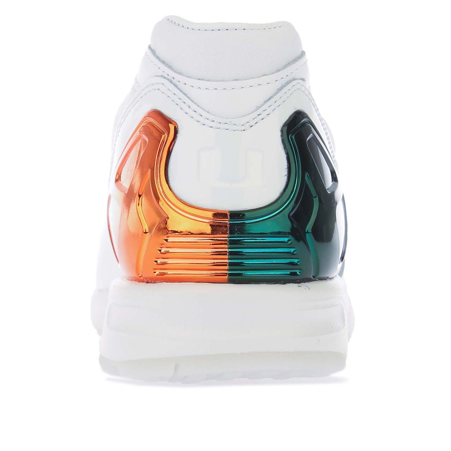 Mens adidas Originals ZX 5000 University of Miami ( The U ) Trainers in white.- Leather upper.- Lace up fastening.- Designed in orange  green and white to represent the legacy of the Miami Hurricanes.- Rubber sole.- Leather upper and Leather lining.- Ref.: FZ4416