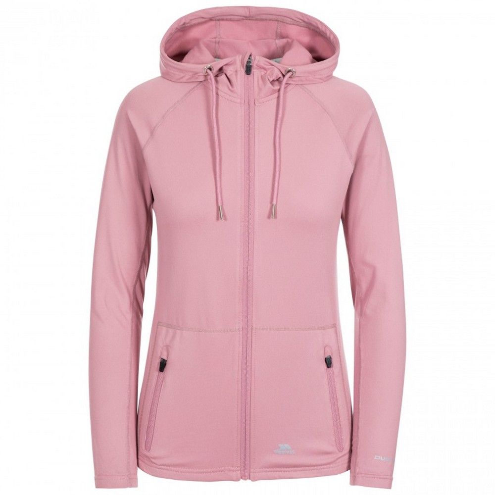 Full zip. Adjustable grown on hood. Long sleeve. 2 zip pockets. Contrast inner back neck binding. Reflective printed logos. Wicking. Quick dry. 92% Polyester, 8% Elastane. Trespass Womens Chest Sizing (approx): XS/8 - 32in/81cm, S/10 - 34in/86cm, M/12 - 36in/91.4cm, L/14 - 38in/96.5cm, XL/16 - 40in/101.5cm, XXL/18 - 42in/106.5cm.