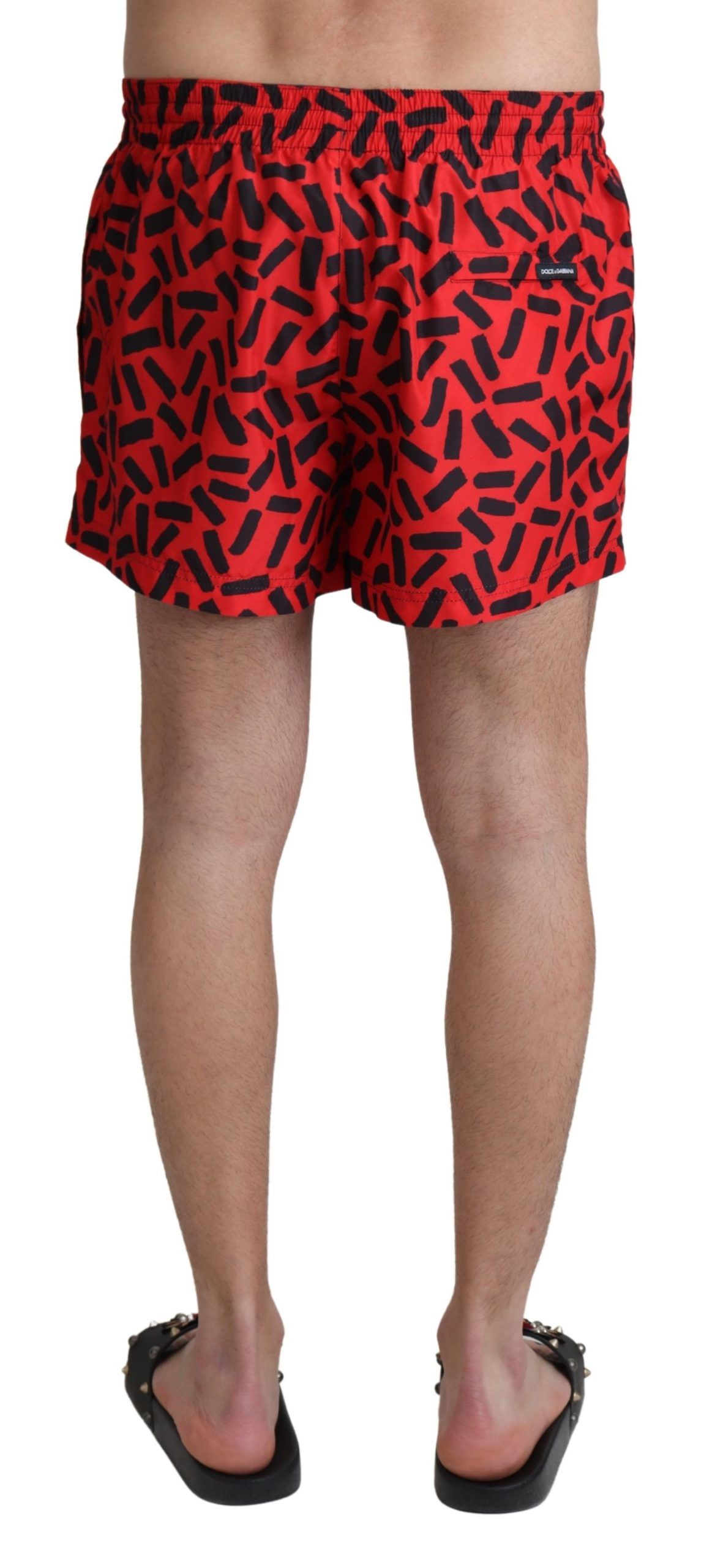 Dolce Gabbana Mannen Rood Gedessineerde Strandkledij Shorts Zwemkledij