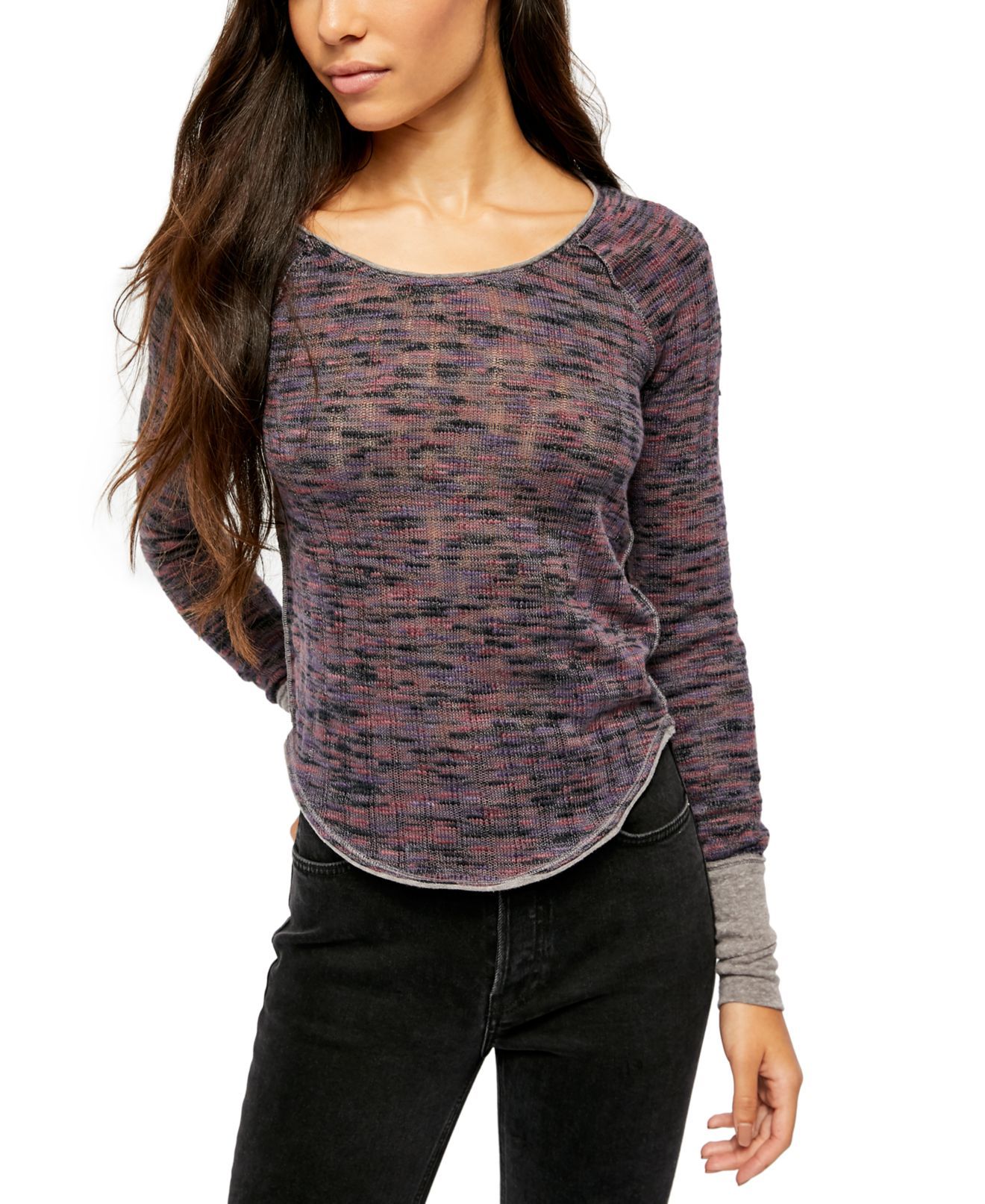 Color: Purples Size Type: Regular Size (Women's): XS Sleeve Length: Long Sleeve Type: Blouse Style: Knit Top Neckline: Round Neck Pattern: Geometric Theme: Modern Material: Cotton Blends