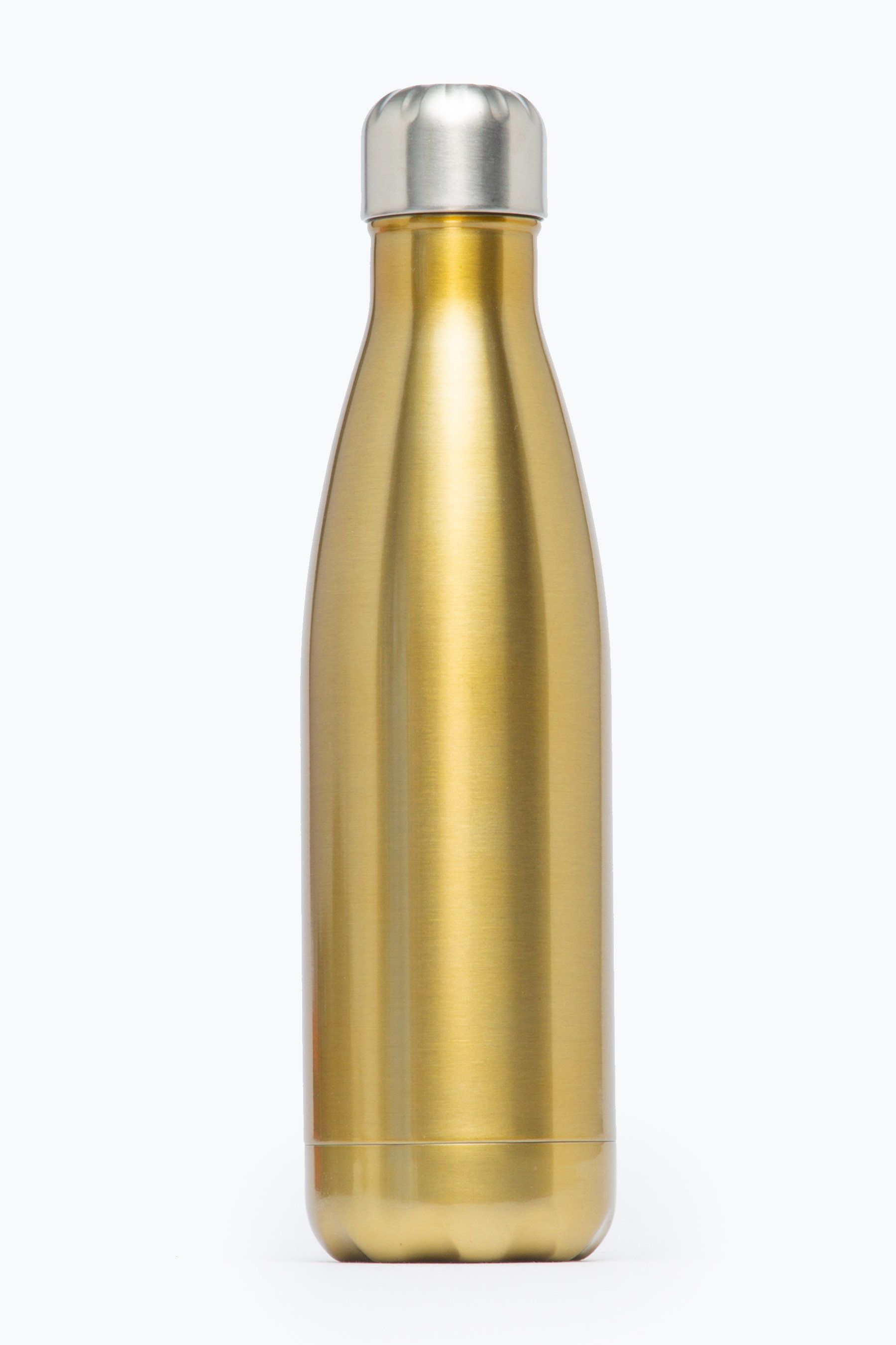 Keeping you hydrated, in style. Meet the HYPE. Gold Metal Reusable Water Bottle, perfect for when you're on the go. Designed in Aluminium to ensure your water stays ice-cold and for chillier days, keeping your oat milk latte warm for longer. Reuse it again and again with an airtight screw lid prevents spills. Why not grab one of our lunch bags or backpacks with a bottle holder to complete the look. Hand wash only.