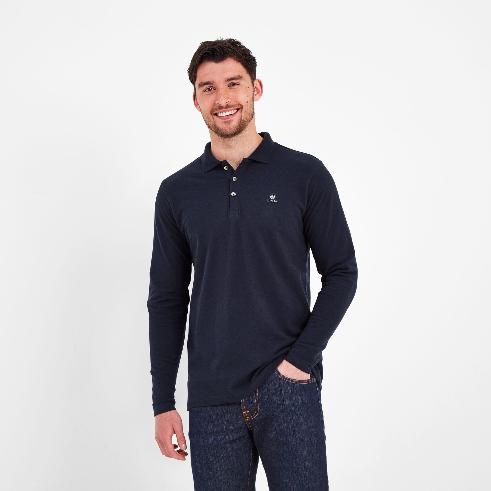 Bander Mens Long Sleeve Polo Shirt Dark Indigo