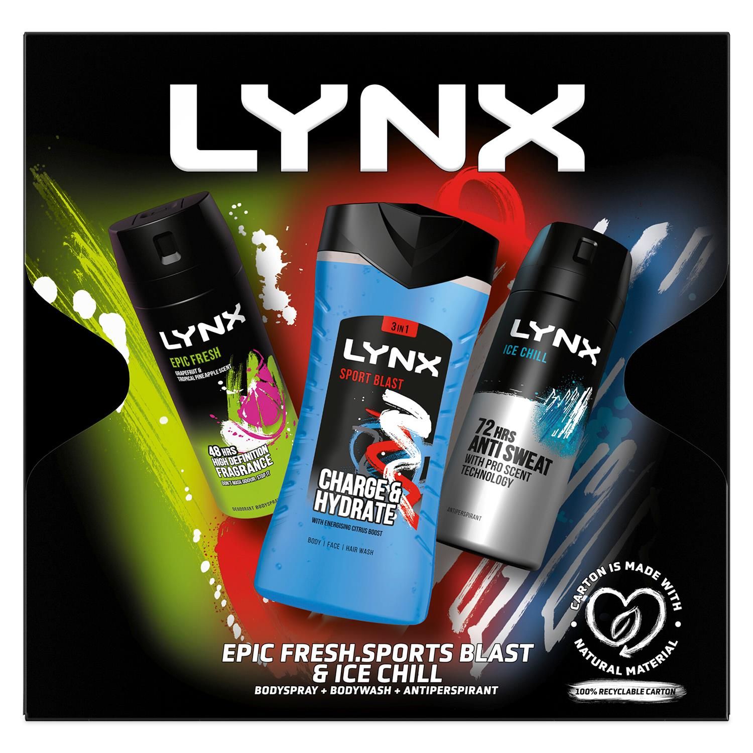 Lynx Mixed Trio Gift Set For Men Bodyspray, Bodywash & APA Deo Gift For Him