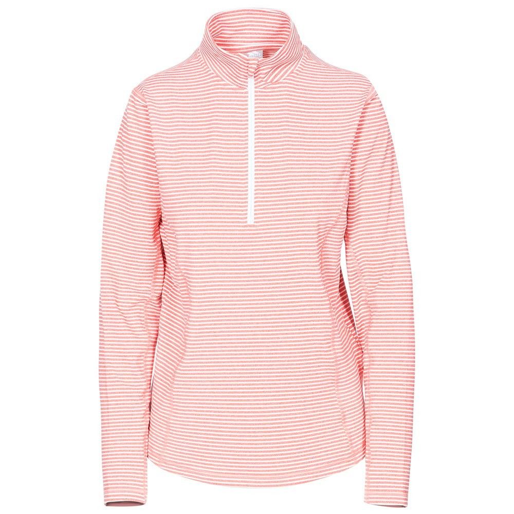1/2 zip neck. Long sleeves. Flat seams for comfort. Yarn dyed stripe. Wicking. Quick dry. 85% Polyester, 15% Elastane. Trespass Womens Chest Sizing (approx): XS/8 - 32in/81cm, S/10 - 34in/86cm, M/12 - 36in/91.4cm, L/14 - 38in/96.5cm, XL/16 - 40in/101.5cm, XXL/18 - 42in/106.5cm.