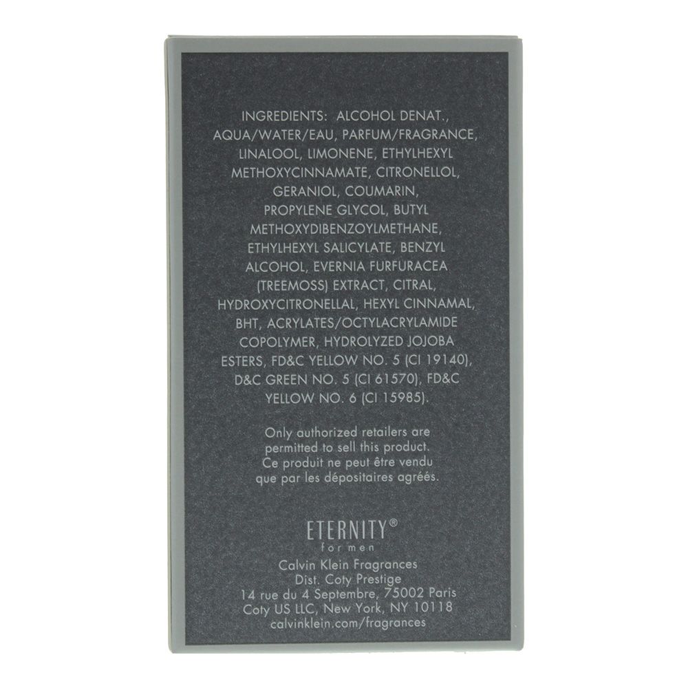 Calvin Klein design house launched Eternity in 1990 as an aromatic fougere fragrance for men. Eternity notes consist of lavender, mandarin, orange, bergamot, lemon, coriander, lily, orange blossom, juniper berries, basil, jasmine, sage, lily of the valley, geranium, sandalwood, amber musk, vetiver and Brazilian rosewood.
