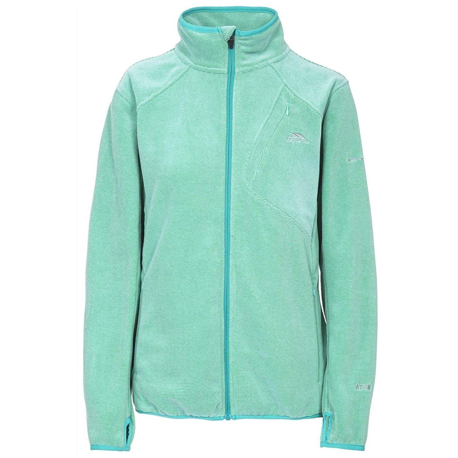 Womens fleece with insulated stripe rib. AirTrap fabric technology. Low profile full front zip. 1 x chest zip pocket. Thumb holes for further insulation. Ideal for wearing outside on a cold day. 100% Polyester.