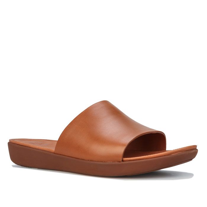 Women's Fit Flop Sola Leather Slide Sandals in Camel