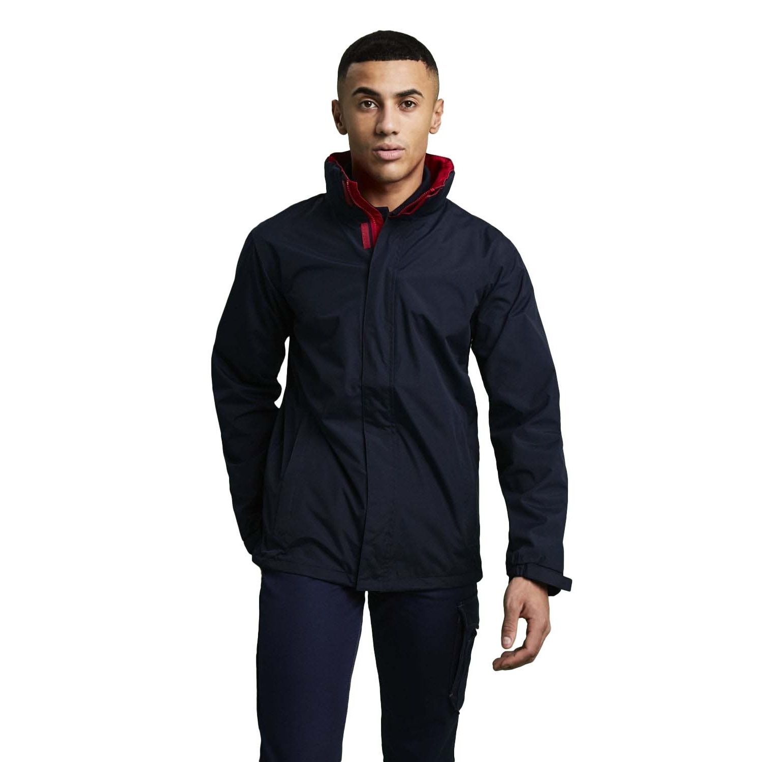 100% hydrafort polyester. Polyester mesh lined. Windproof fabric. Taped seams. Concealed hood with adjuster. 2 lower zipped pockets. 1 internal pocket with earphone cord access. Adjustable cuffs. Adjustable shockcord hem. Internal zipped embroidery access. Regatta Mens sizing (chest approx): XS (35-36in/89-91.5cm), S (37-38in/94-96.5cm), M (39-40in/99-101.5cm), L (41-42in/104-106.5cm), XL (43-44in/109-112cm), XXL (46-48in/117-122cm), XXXL (49-51in/124.5-129.5cm), XXXXL (52-54in/132-137cm), XXXXXL (55-57in/140-145cm).