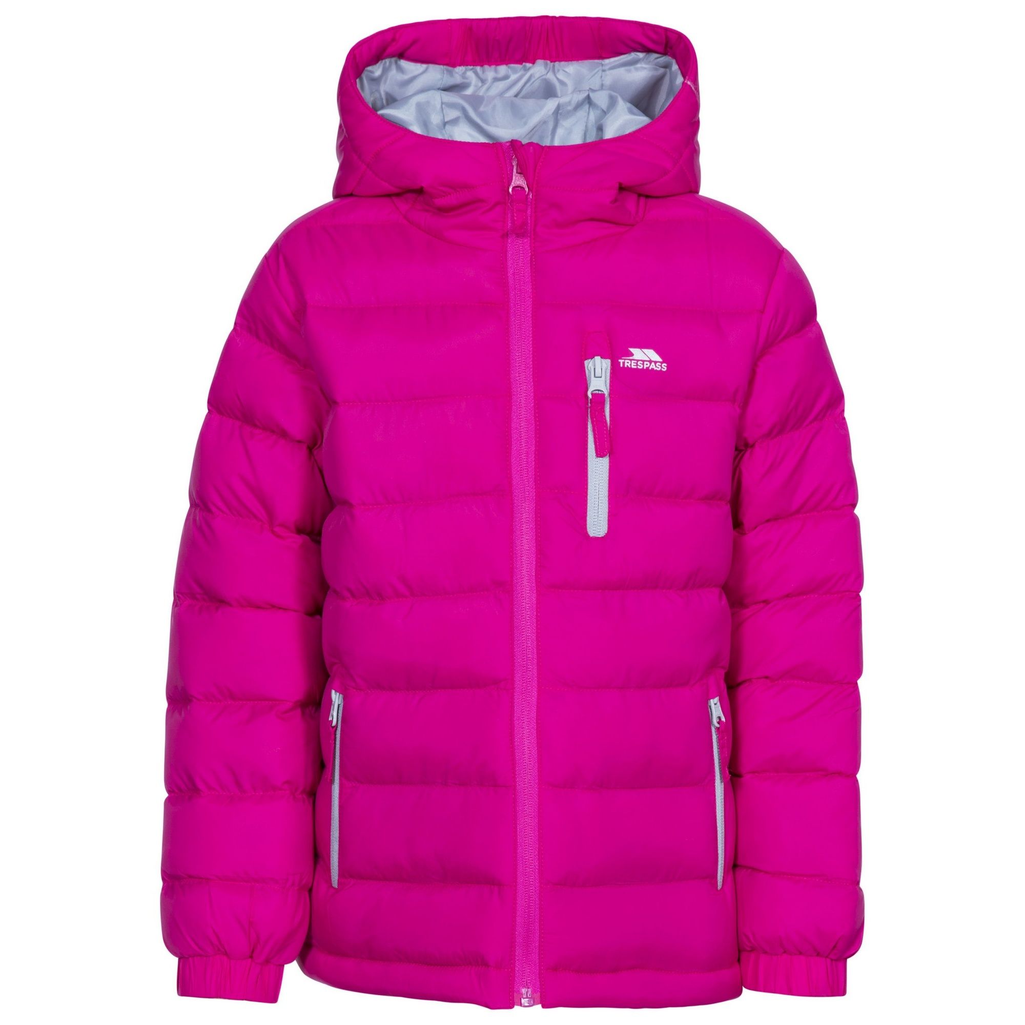 Padded/quilted jacket. Grown on hood. 3 contrast zip pockets. Full cuff elastication. Contrast lining. Water-resistant, wind-resistant. Shell: 100% Polyamide, Lining: 100% Polyester, Filling: 100% Polyester. Trespass Childrens Chest Sizing (approx): 2/3 Years - 21in/53cm, 3/4 Years - 22in/56cm, 5/6 Years - 24in/61cm, 7/8 Years - 26in/66cm, 9/10 Years - 28in/71cm, 11/12 Years - 31in/79cm.
