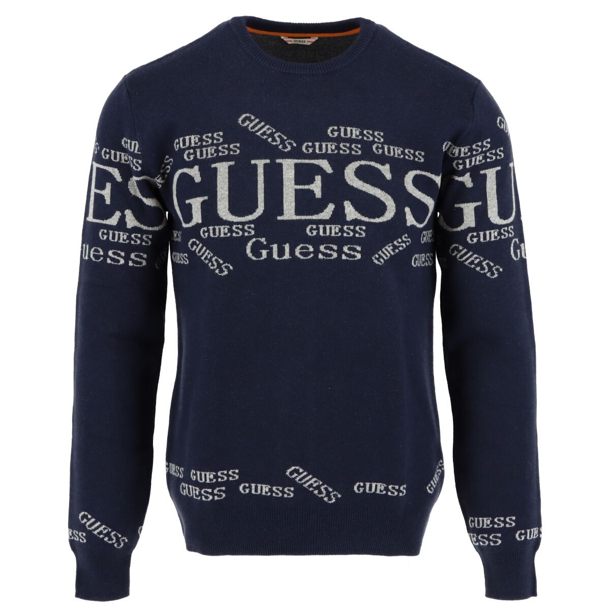 Brand: Guess Gender: Men Type: Knitwear Season: Fall/Winter  PRODUCT DETAIL • Color: blue • Pattern: print • Sleeves: long • Neckline: round neck •  Article code: M0BR58Z2PN0  COMPOSITION AND MATERIAL • Composition: -60% cotton -10% wool -30% polyamide  •  Washing: handwash. print:printed. material:cotton. type:trench-coat