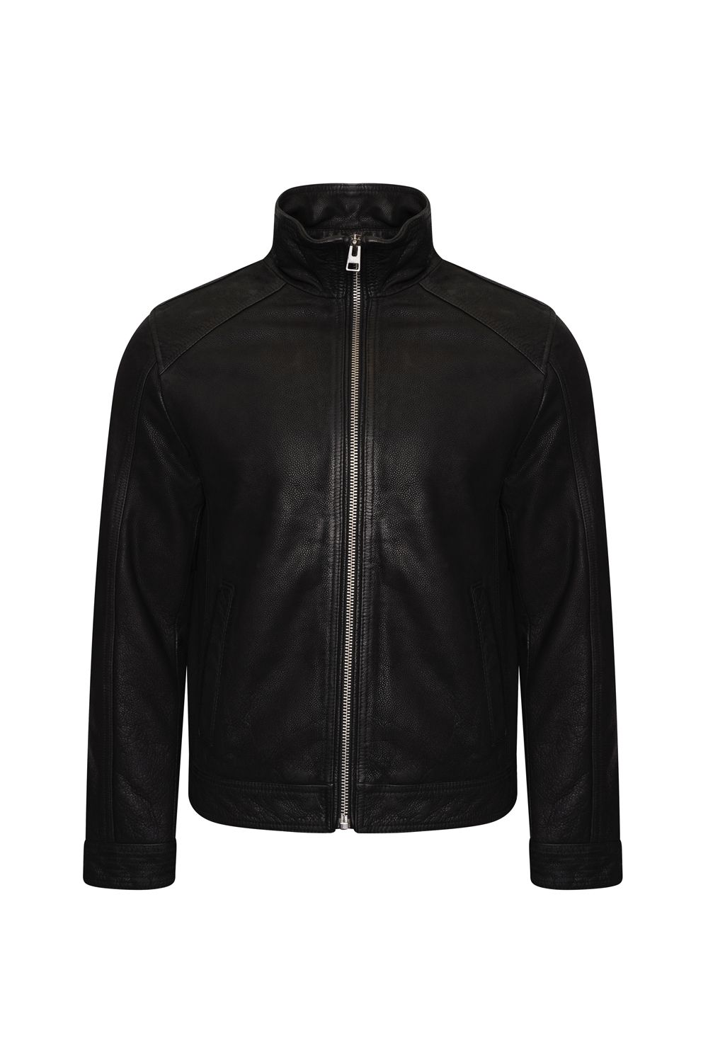 Barneys Originals Mens Buffalo High Neckline Leather Jacket - Black - Size Small