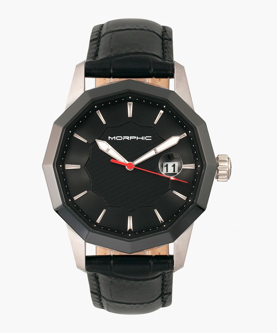 M56 Series leather and stainless steel analogue watch