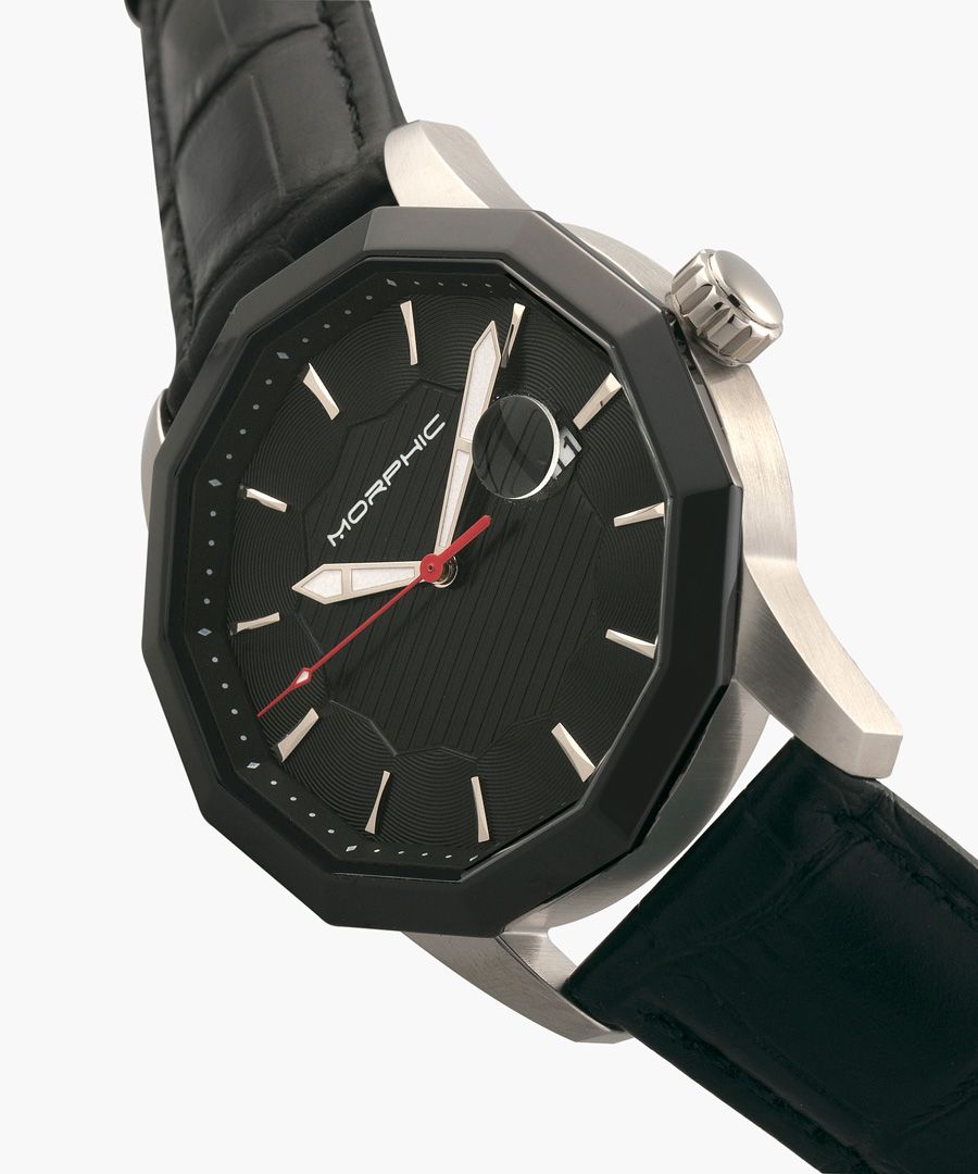 M56 Series leather and stainless steel analogue watch