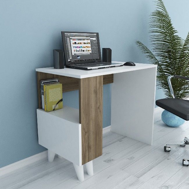 This modern and functional desk is the perfect solution to make your work more comfortable. Suitable for supporting all PCs and printers. Thanks to its design it is ideal for both home and office. Mounting kit included, easy to clean and easy to assemble. Color: White, Walnut | Product Dimensions: W90xD50xH75 cm | Material: Melamine Chipboard | Product Weight: 19 Kg | Supported Weight: 30 Kg | Packaging Weight: 20,5 Kg | Number of Boxes: 1 | Packaging Dimensions: 129,4x54x6,4 cm.