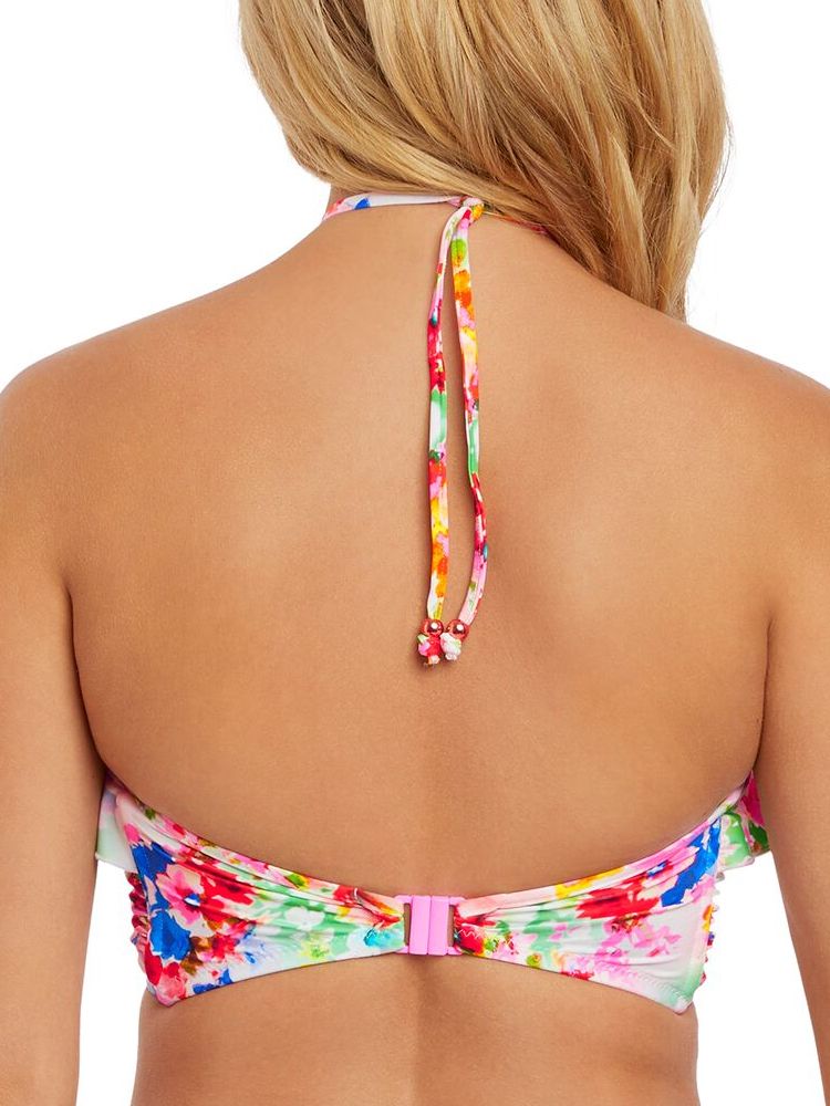 Endless Summer bandeau bikini top - This gorgeous bikini top shouts fun and vibrancy! It features a bandeau neckline with self tie halter or can be worn strapless to stop them tan lines. The underwired, padded cups to provide additional support with the plastic clasp fastening on the waistband. Check out the matching Endless Summer tie side bikini briefs for the ultimate summer look!