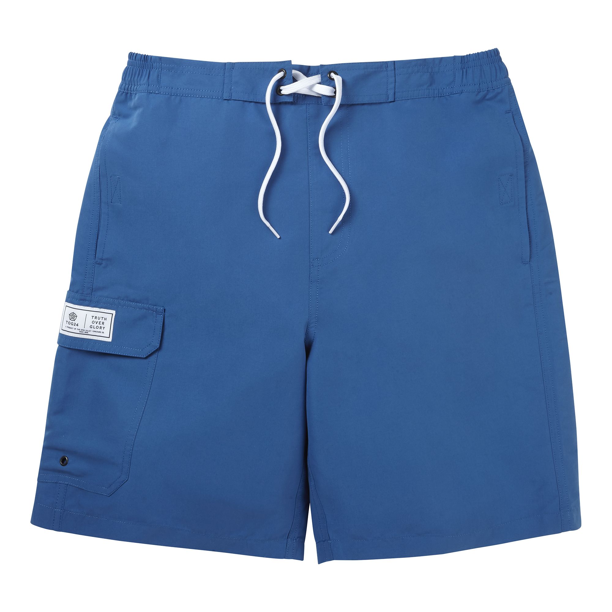 Our classic board shorts in plain colours inspired by the cliffs and seascapes of the Yorkshire coastline. These versatile mens swimming shorts with an inner mesh brief are  perfect for holidays. You can go for an early morning dip, and they’ll be dry in time to wear as a pair of shorts to breakfast. The semi-elasticated waist is really comfortable to wear all day. Just throw on a T-shirt and you’ll be ready for a day of lounging around by the pool, seeing the sights or even out for dinner. Cut from a quick-drying high performance fabric that repels water, they don’t weigh you down when you swim and the patch pocket has a neat eyelet drainage hole at the bottom to let water out. Surfer styling includes a drawcord detail at the waist, mesh-lined side pockets, hidden back pocket and a woven TOG24 label on the leg pocket.