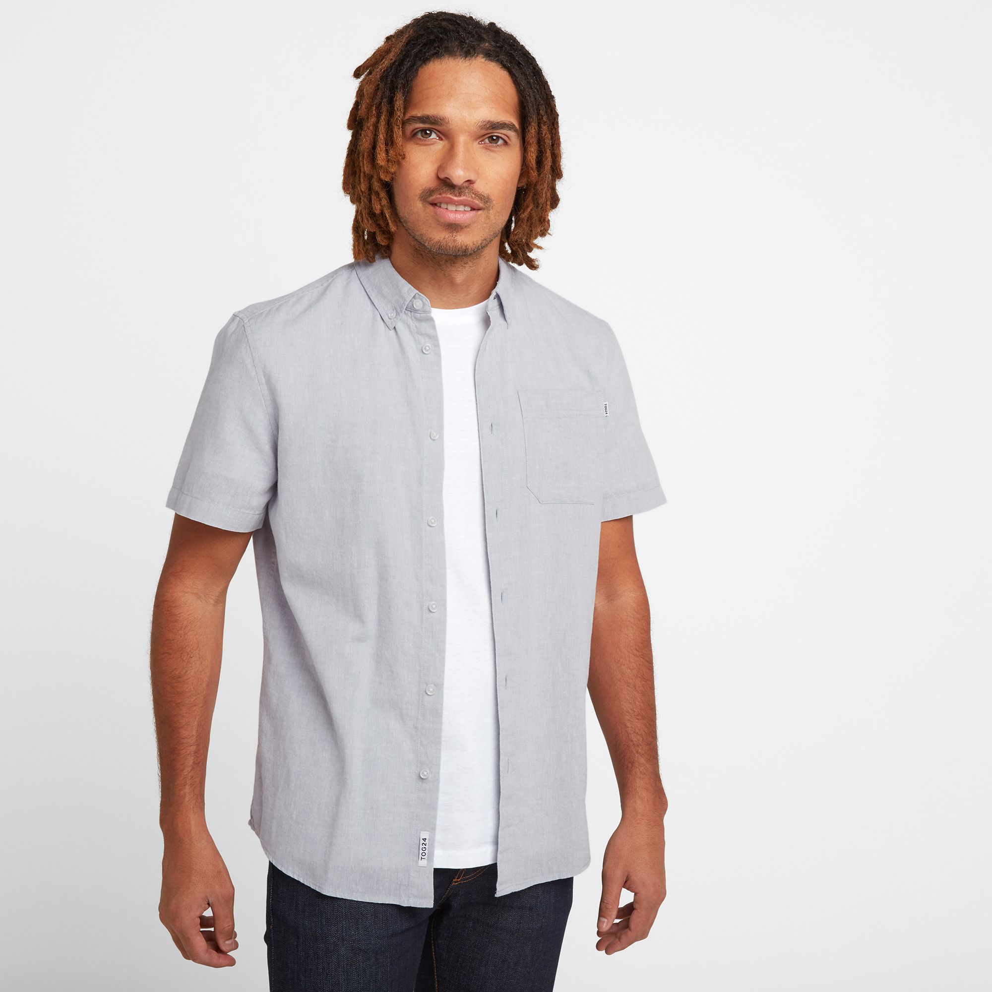 Kahlo Mens Plain Linen Shirt Pearl Blue