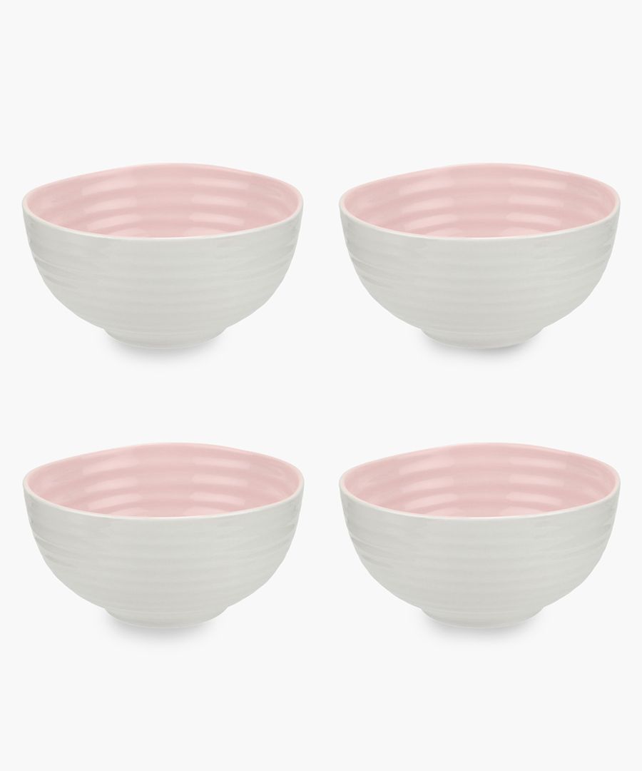 4pc white and pink porcelain bowl set