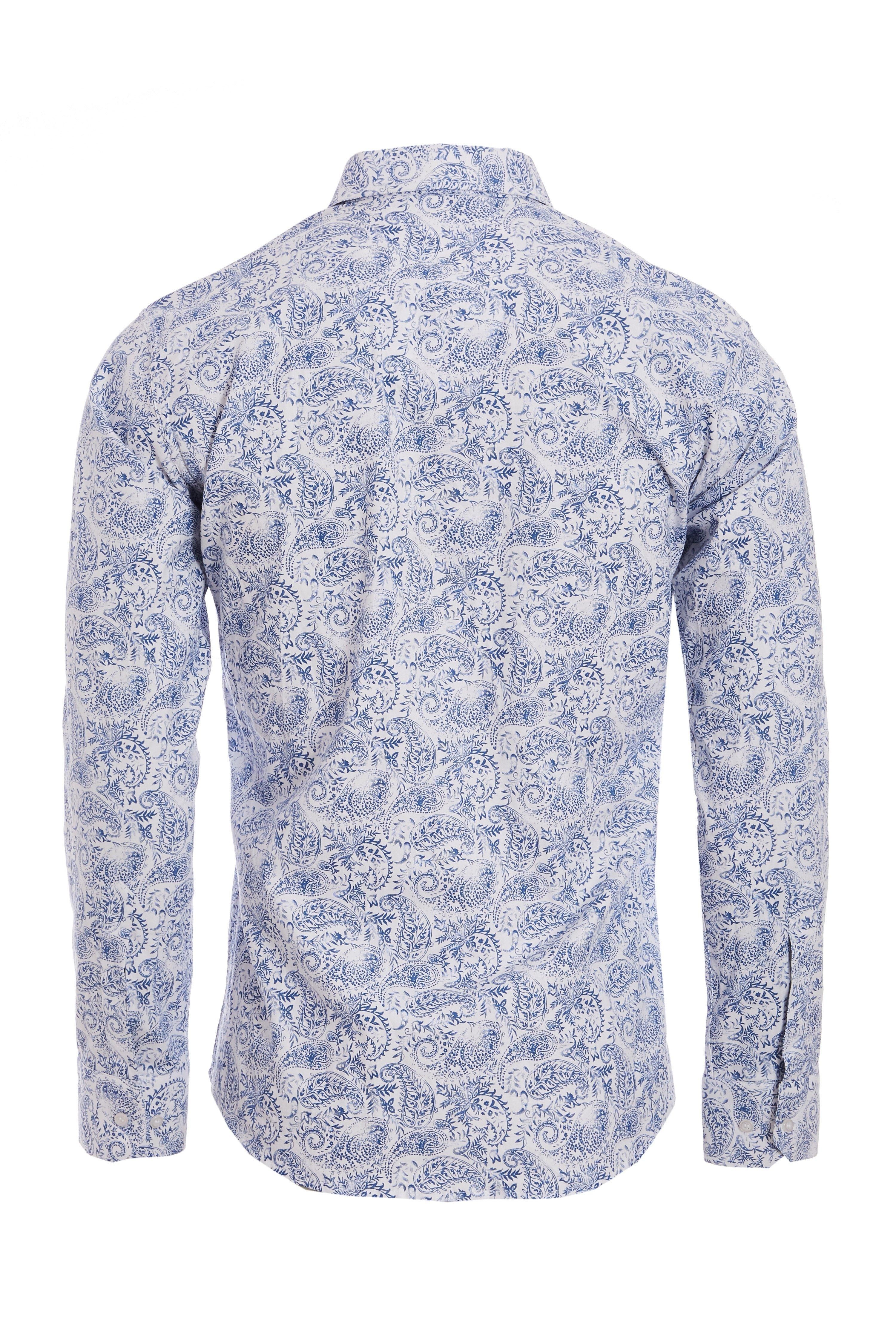 All Over Paisley Print  	Slim Fit  	Classic Pointed Collar  	White Button Through Fastening
