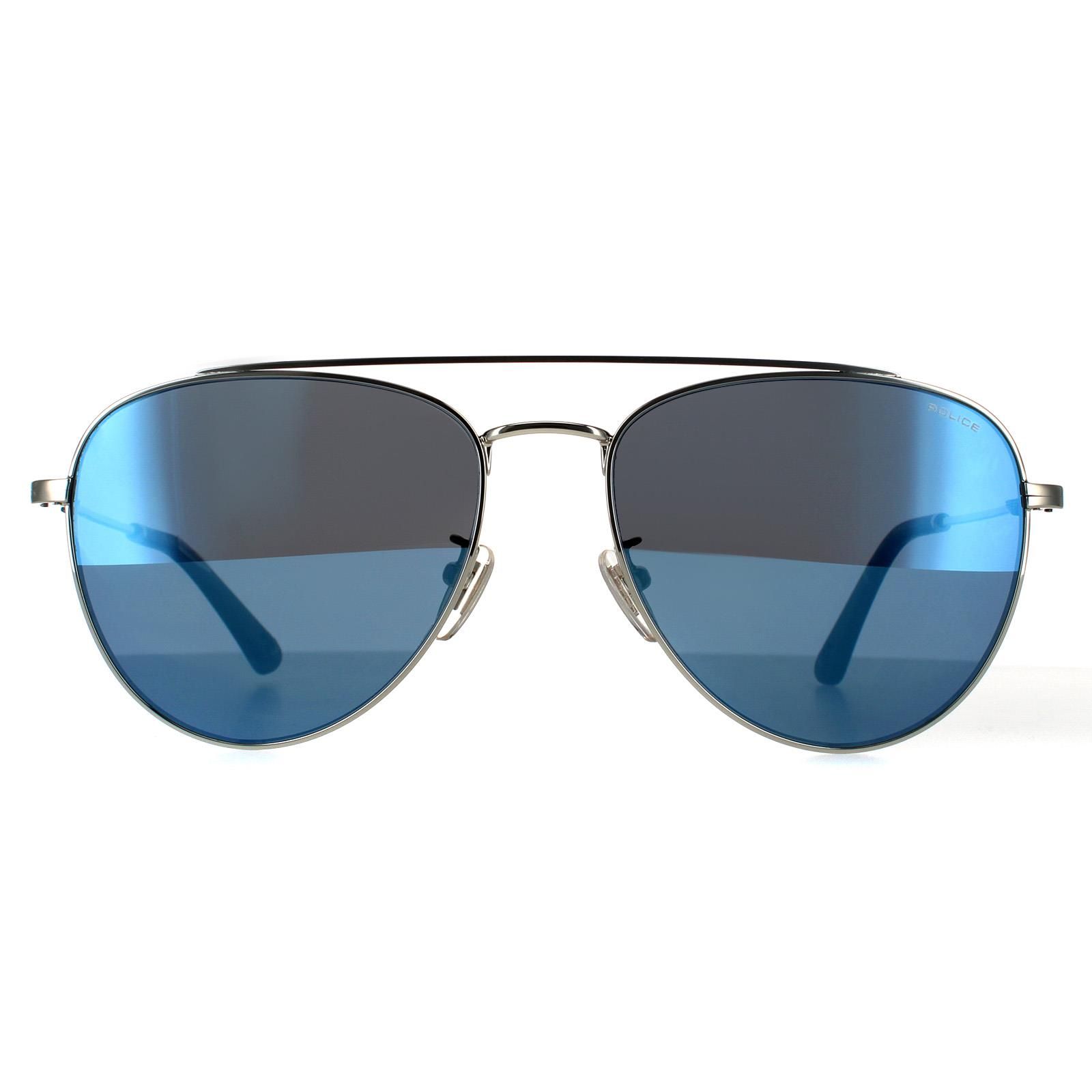 Police Aviator Unisex Silver Blue Mirrored 90041091