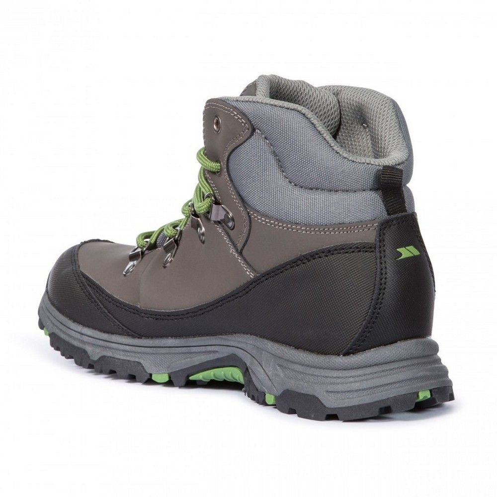 Mid cut hiking boot. Waterproof and breathable membrane. Gusseted tongue. Protective and durable all-round mudguard. Ankle supportive cushioned collar and tongue. Arch stabilising and supportive steel shank. Cushioned footbed. Waterproof. Breathable. Upper: Action leather, PU, Textile, Lining: Mesh, Insole: EVA, Outsole: TPR.