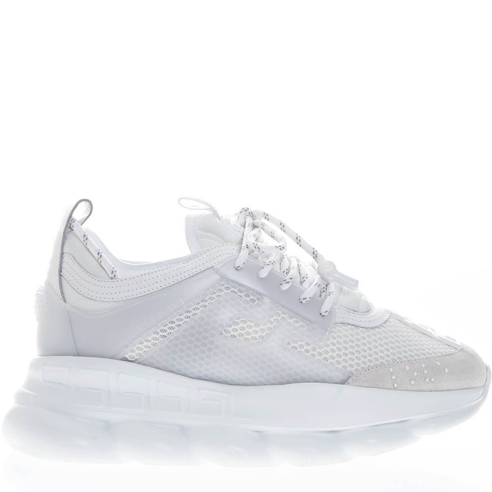 Versace chain reaction chunky sneakers in triple white.