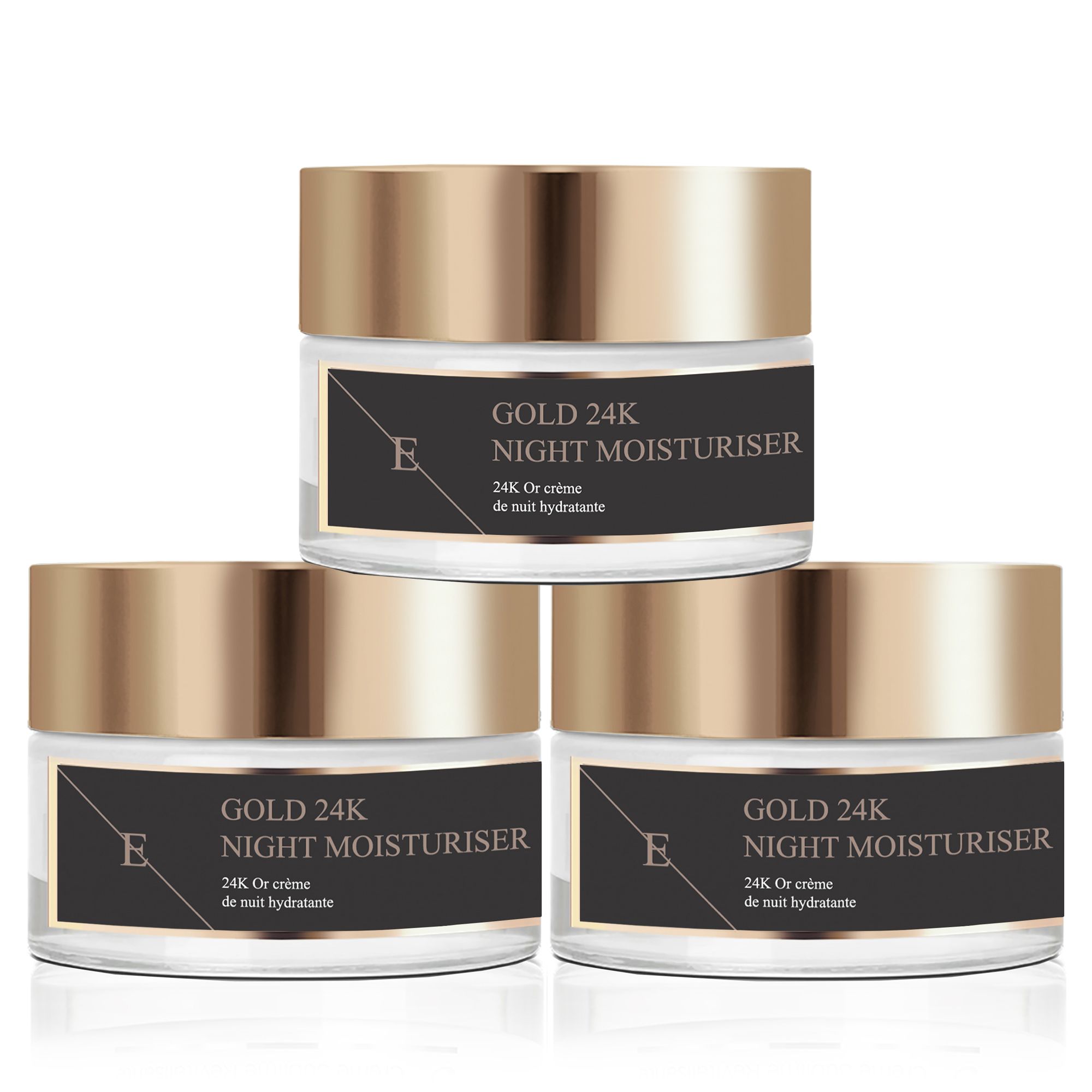 3 x Eclat Skin Londonâ€™s Anti-Wrinkle Cream aims to boost skin renewal and smoothen the look of fine lines and wrinkles. The cream has a luxurious nourishing creamy and lightweight texture that absorbs easily. Activated with 24K Gold and Vitamin A.

Key Ingredients:

24 K - CARAT GOLD
Gold has been used in skincare from Egyptian times, it is said that Cleopatra used to sleep with a gold mask. Gold is a true anti-ageing ingredient as it is anti-oxidant that protects, balances and calms the skin as well as aims to brighten and firm.

VITAMIN-A / RETINYL PALMITATE
Retinyl palmitate is the the ester of retinol (vitamin A) combined with palmitic acid, a saturated fatty acid. Retinyl palmitate is considered a less irritating form of retinol, and a gentler ingredient on sensitive skin. It has similar effect to Retinol that is known to be one of the best anti-ageing skincare ingredients in the world. It has an effect of repeatedly shedding the upper dermal layer forces the skin to produce new cells, this aims to boost skin renewal and smoothens the look of wrinkles.

MACADAMIA OIL & ABYSSINIAN OIL
Macadamia and Abyssinian oils are both lightweight quickly absorbing oils with great fatty acids ratio that moisturises the skin and boosts skin softness.

USAGE: Apply pea-sized amount of the cream on cleansed face, neckline and neck in the morning. Continue with Eclat Skin Londonâ€™s Gold 24K Anti-Wrinkle Eye Cream. For best results use with Eclat Skin Londonâ€™s Anti-Wrinkle Elixir Serum 24K Gold.