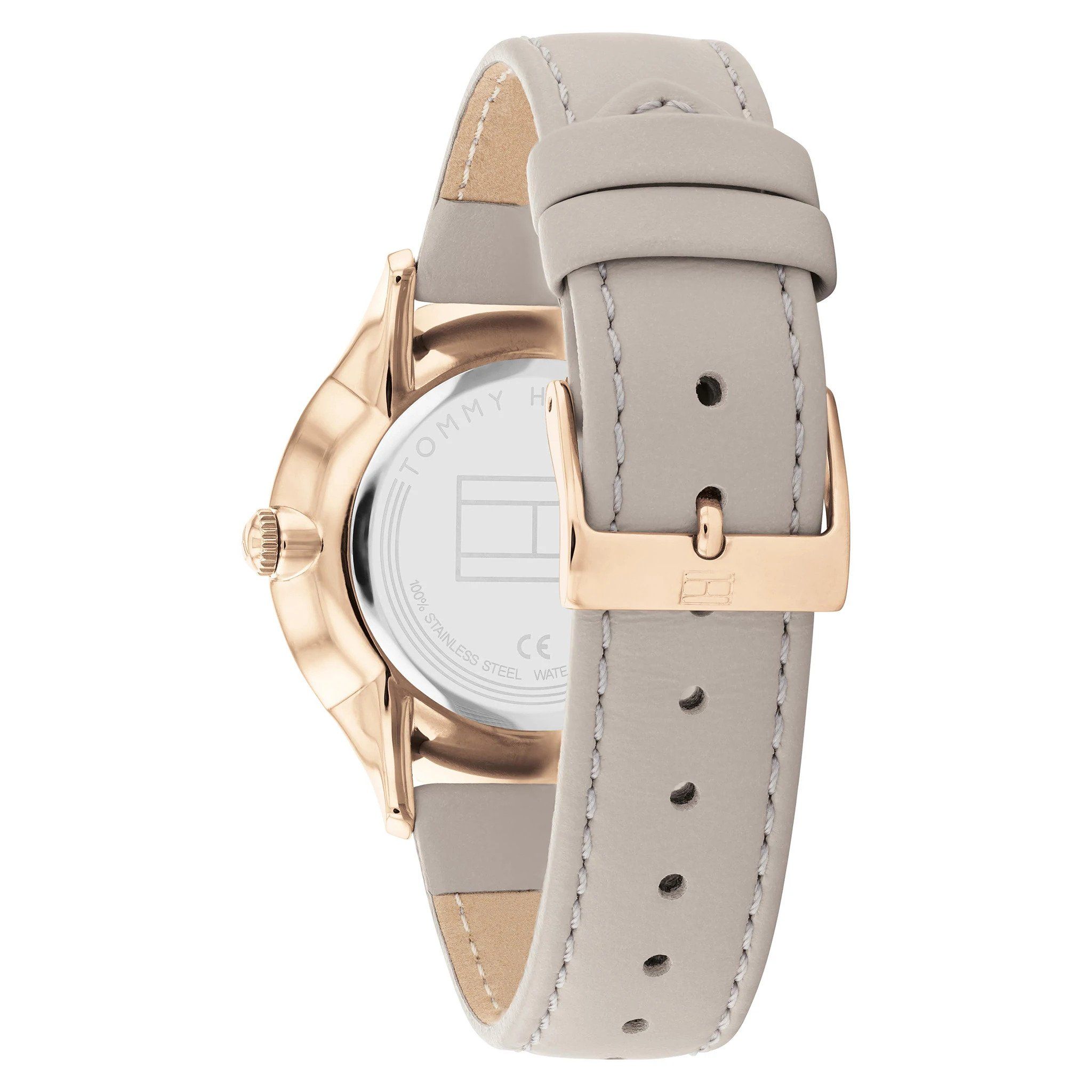 This Tommy Hilfiger Layla Multi Dial Watch for Women is the perfect timepiece to wear or to gift. It's Rose gold 38 mm Round case combined with the comfortable Grey Leather watch band will ensure you enjoy this stunning timepiece without any compromise. Operated by a high quality Quartz movement and water resistant to 3 bars, your watch will keep ticking. This classic watch gives a comfortable feeling with its leather strap, it's perfect for every occasion -The watch has a calendar function: Day-Date, 24-hour Display High quality 19 cm length and 17 mm width Grey Leather strap with a Buckle Case diameter: 38 mm,case thickness: 10 mm, case colour: Rose Gold and dial colour: White